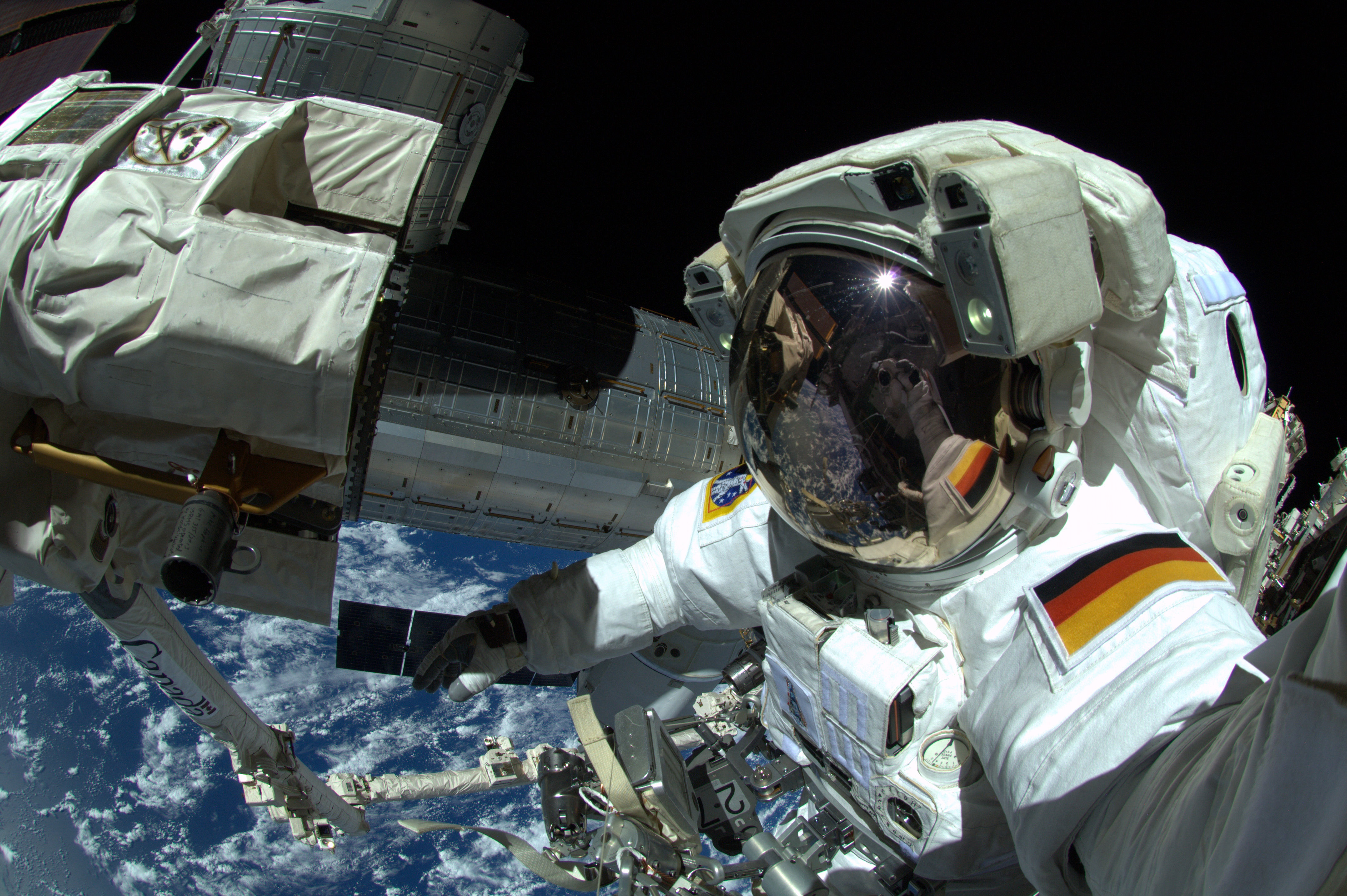 In this handout photo provided by the European Space Agency (ESA), German ESA astronaut Alexander Gerst takes a 'selfie' during his spacewalk, whilst aboard the International Space Station (ISS) on October 7, 2014 in Space. (ESA&mdash;ESA via Getty Images)
