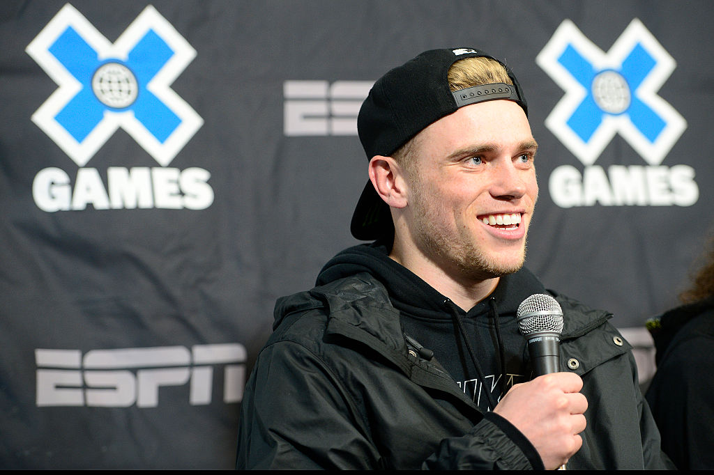 Skiier Gus Kenworthy laughs while answering a question during a press conference the day before the start of the X Games Aspen at Buttermilk Mountain on January 27, 2016 in Aspen, Colorado. (Brent Lewis&mdash;Denver Post via Getty Images)