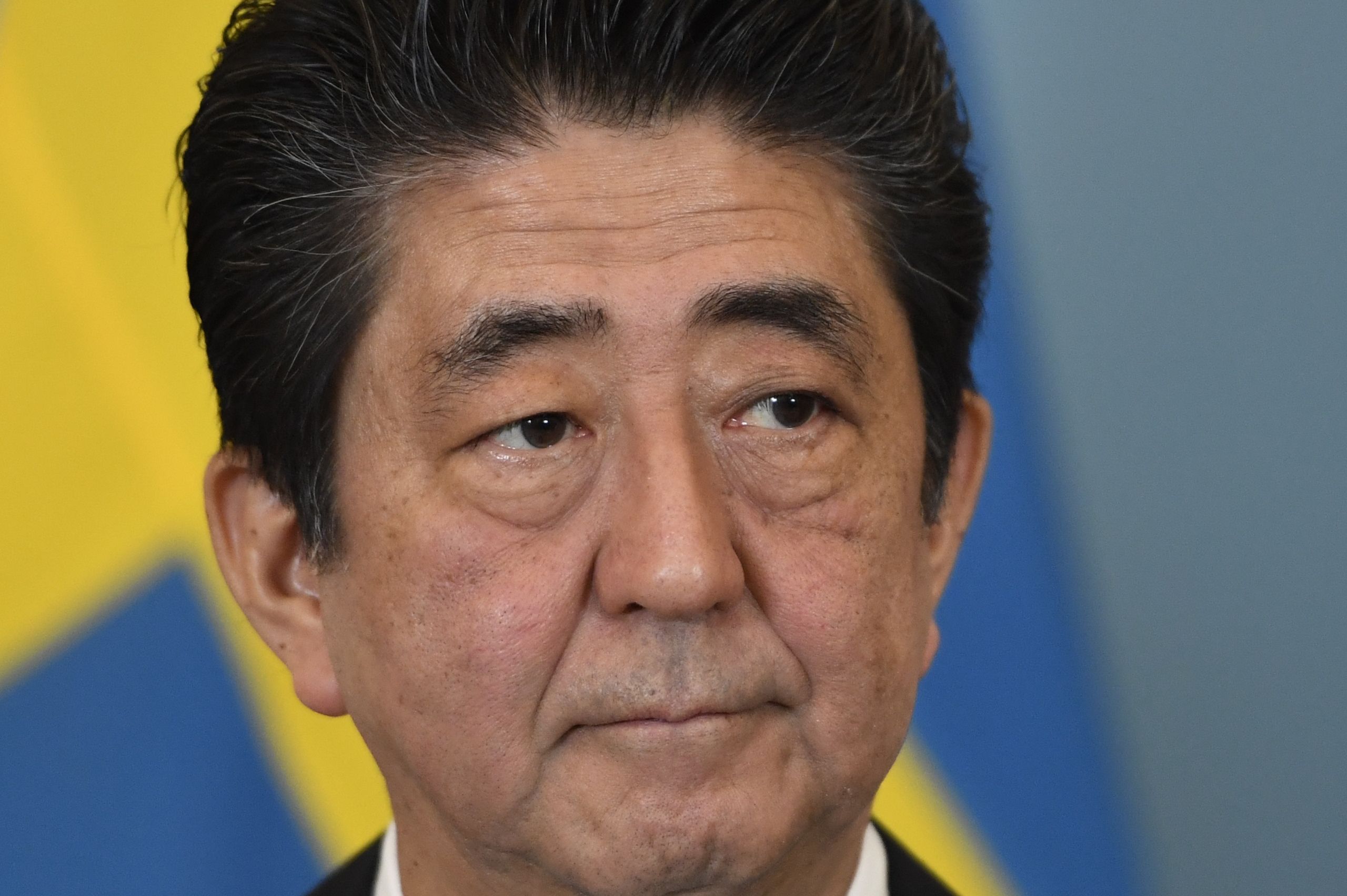 Japan's Prime Minister Shinzo Abe at a joint press conference with the Swedish Prime Minister in Stockholm, July 9, 2017. (Maja Suslin—AFP/Getty Images)