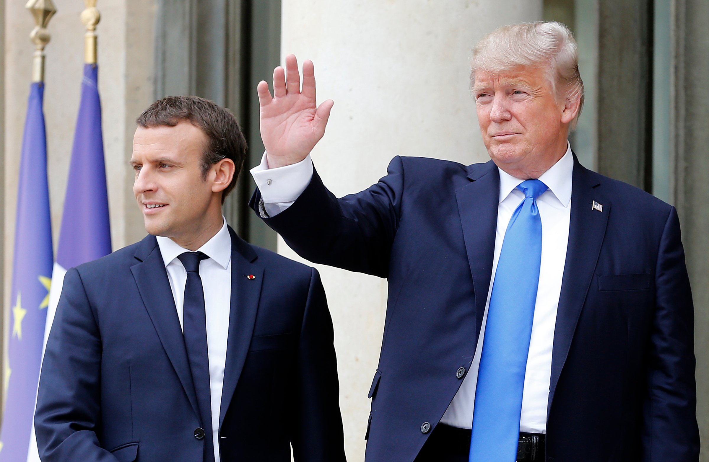 French President Emmanuel Macron Receives   U.S. President Donald Trump At Elysee Palace