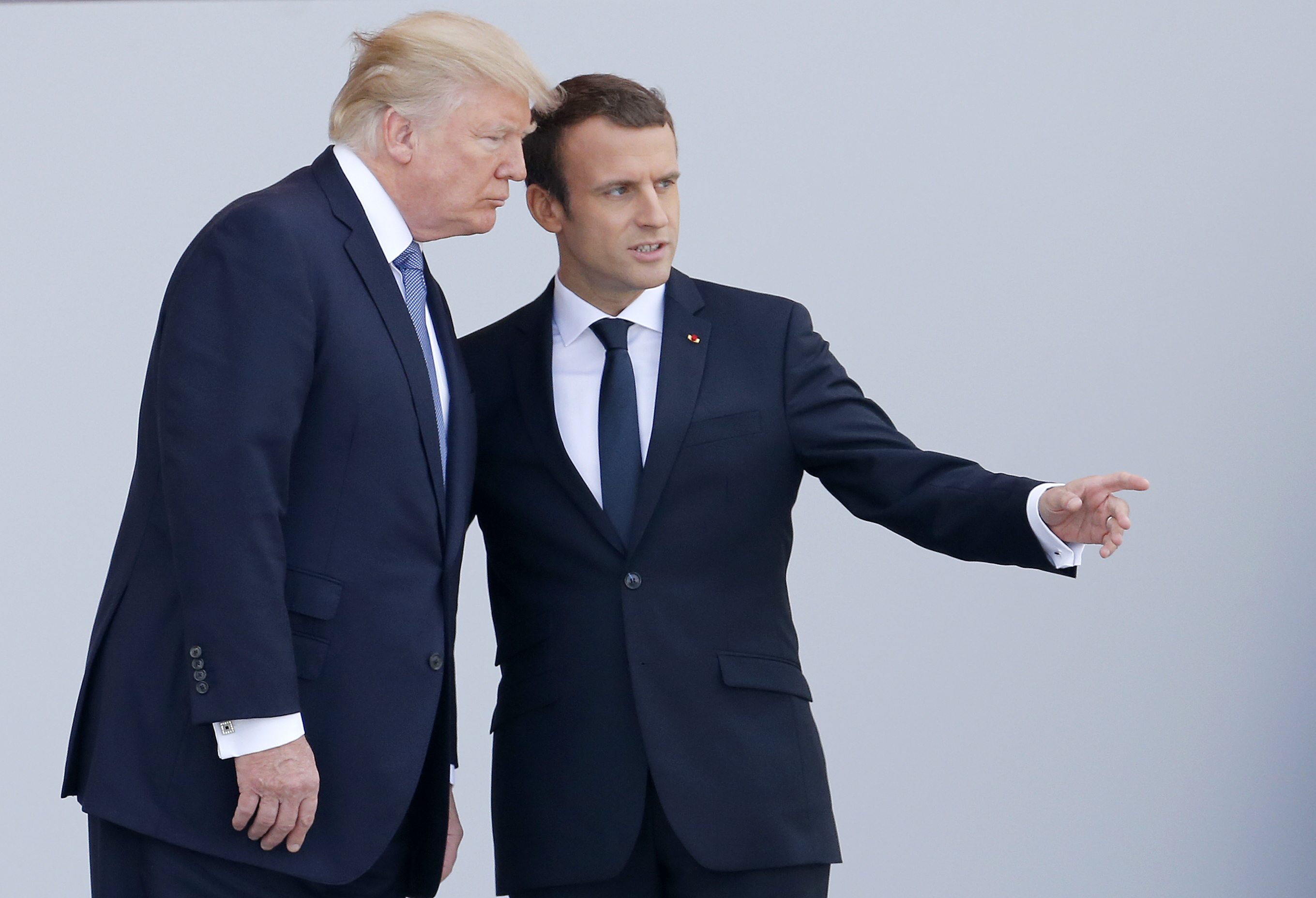 U.S President Donald Trump and French President Emmanuel Macron attend the traditional Bastille day military parade on the Champs-Elysees on July 14, 2017 in Paris France. (Thierry Chesnot&mdash;Getty Images)
