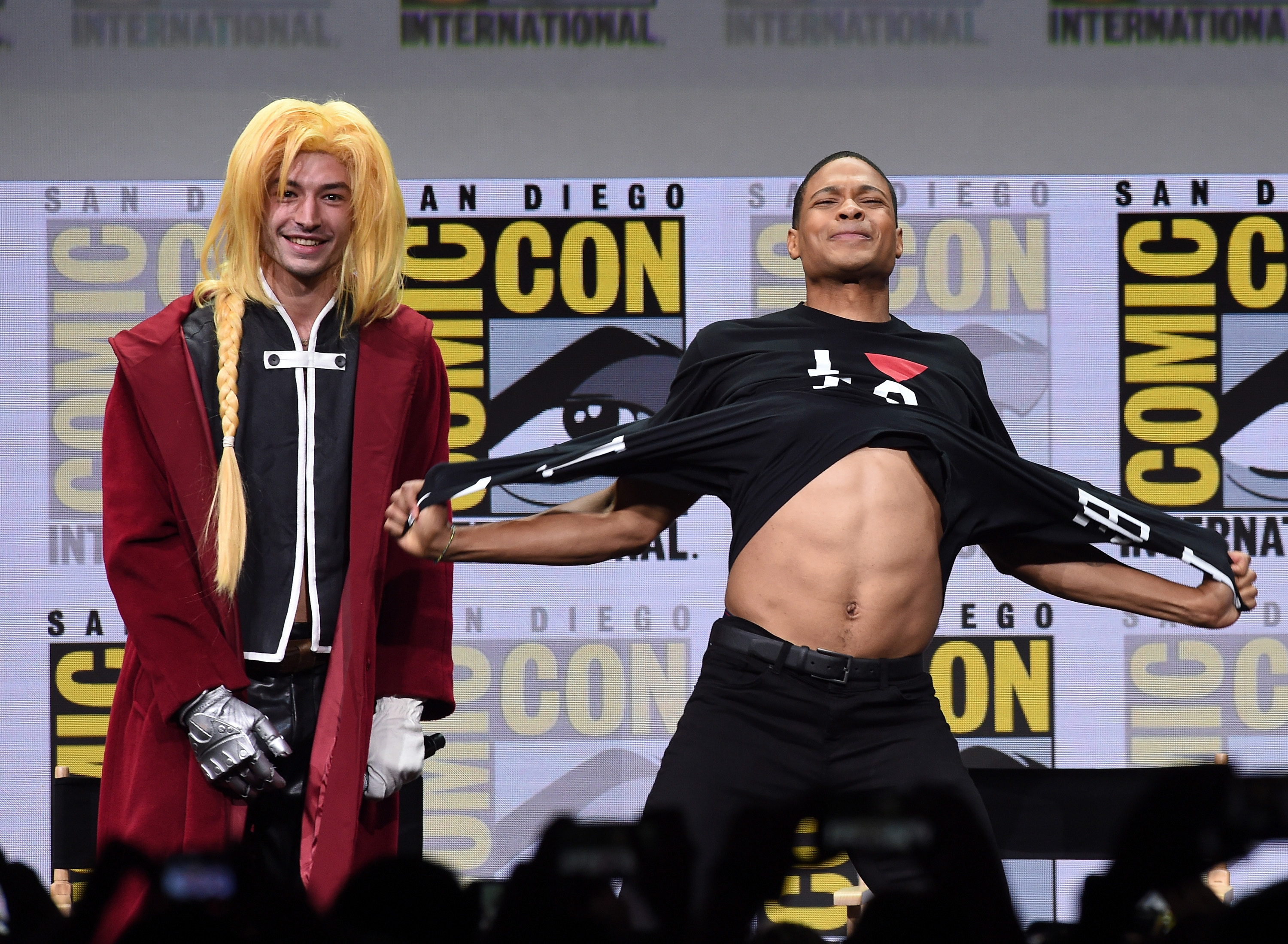 Actors Ezra Miller (L) and Ray Fisher attend the Warner Bros. Pictures "Justice League" Presentation during Comic-Con International 2017 at San Diego Convention Center on July 22, 2017 in San Diego, California (Kevin Winter&mdash;Getty Images)