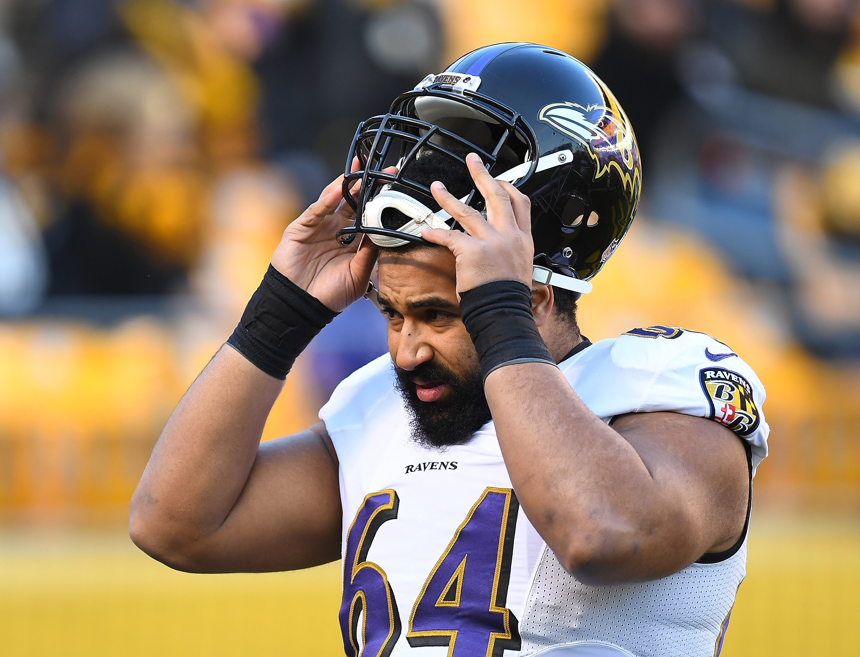 John Urschel of the Baltimore Ravens looks on during the game against the Pittsburgh Steelers at Heinz Field on December 25, 2016 in Pittsburgh, Pennsylvania. (Joe Sargent&mdash;Getty Images)