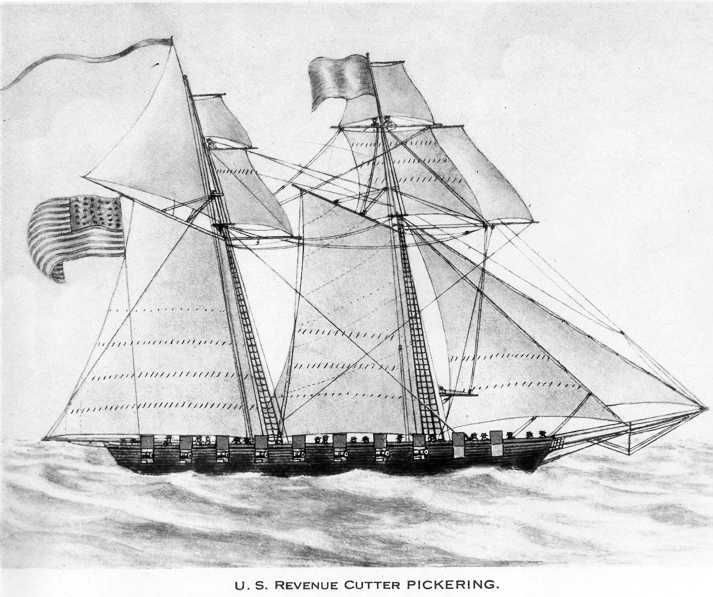 The U.S. revenue cutter "Pickering," in service from 1798 to 1800' during the Quasi-War with France. (U.S. Coast Guard)