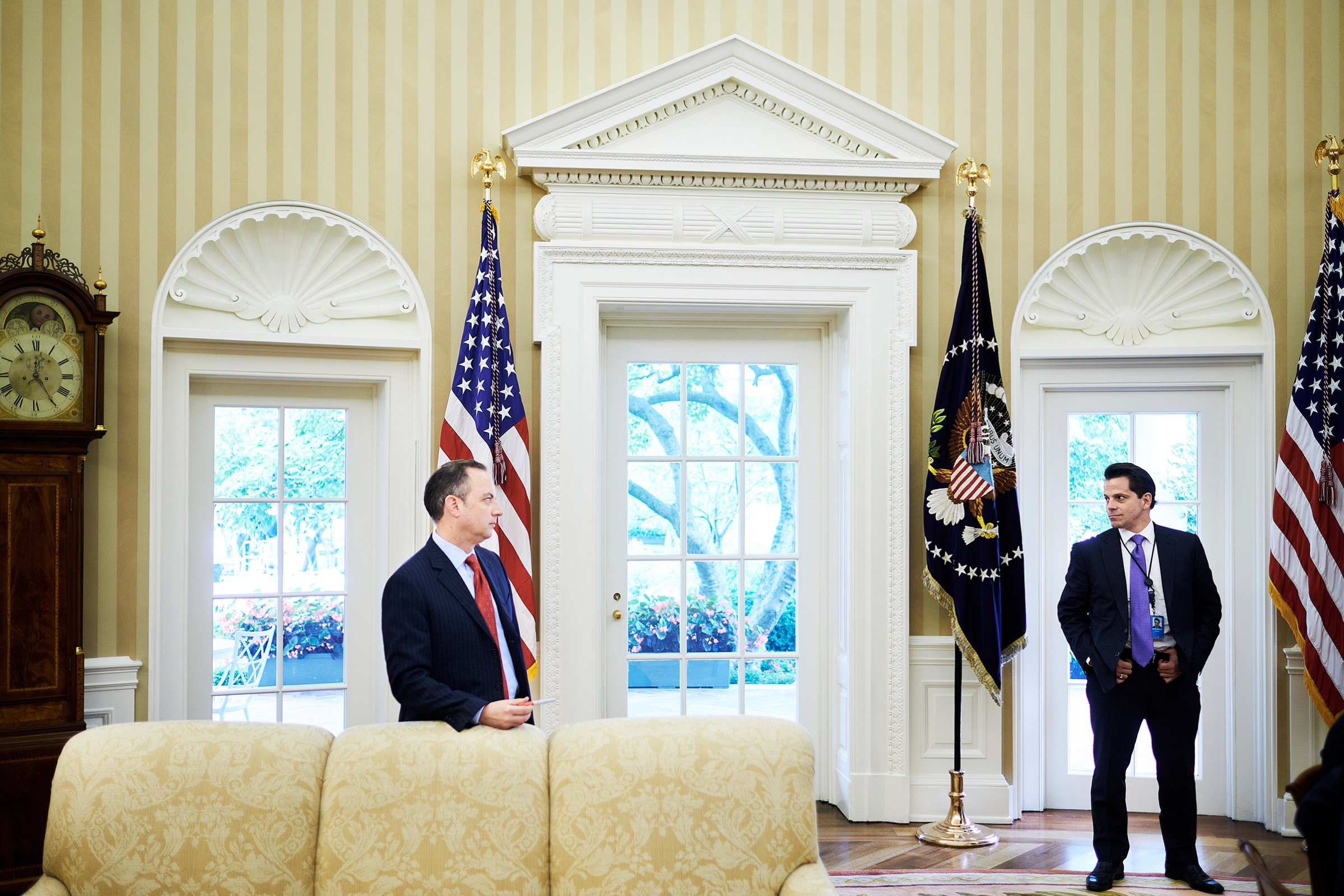 Reince Priebus, the Chief of Staff, and White House Communications Director Anthony Scaramucci in the Oval Office on July 25, 2017.