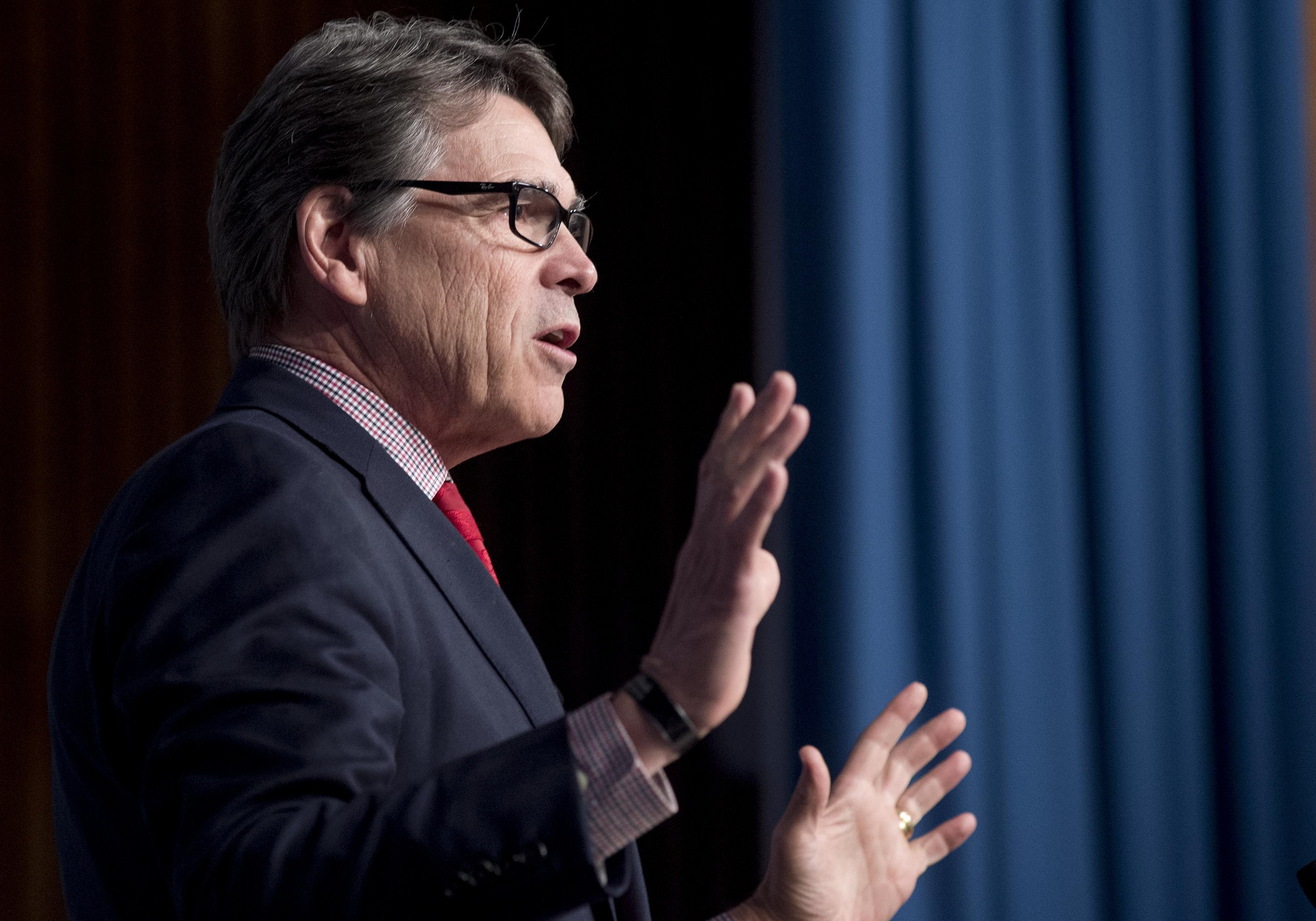 Department of Energy Secretary Rick Perry addresses employees for the first time at Energy Department headquarters in Washington, D.C. on March 3, 2017. (Smith Collection—Gado/Getty Images)