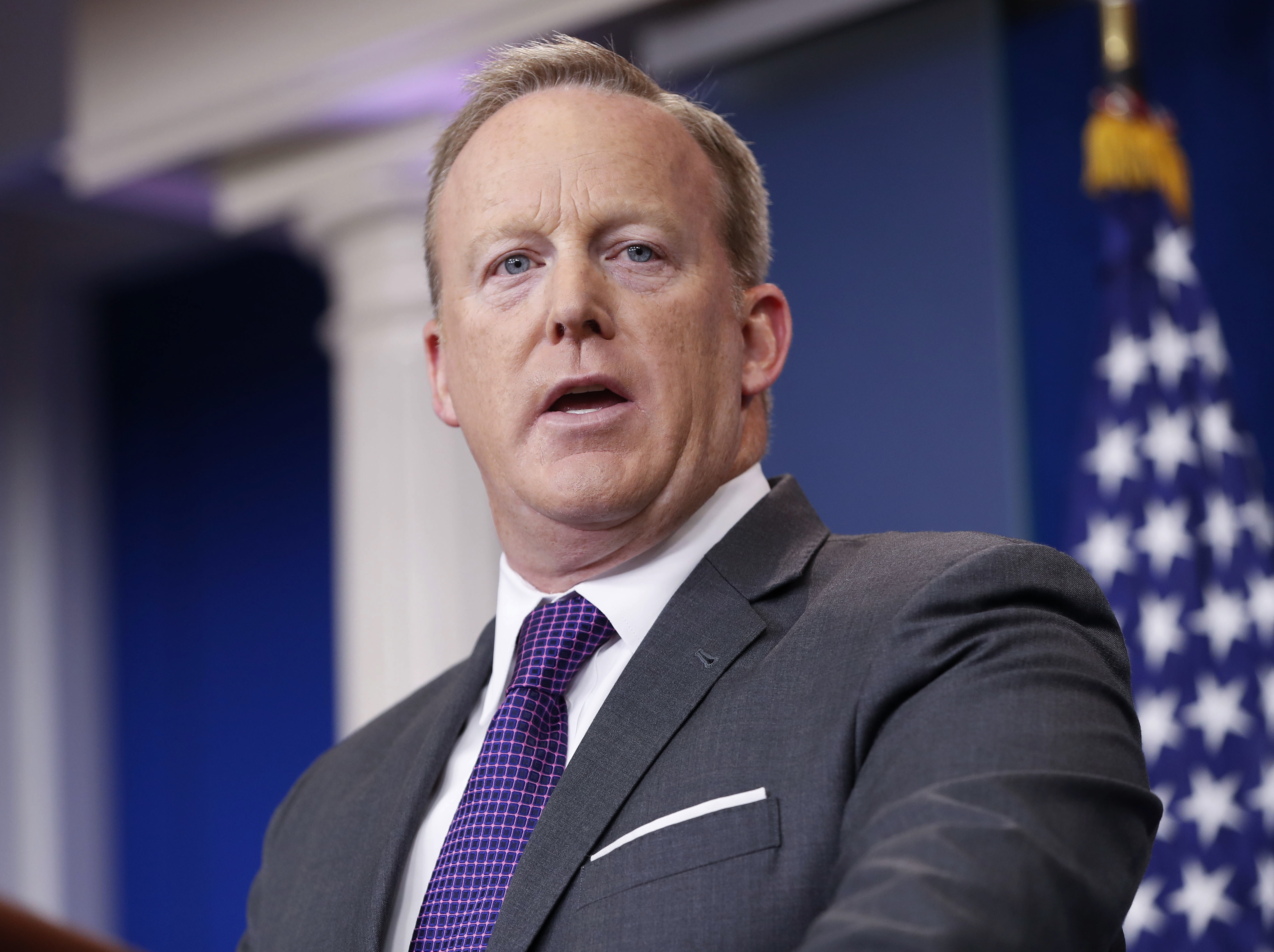 White House press secretary Sean Spicer speaks to members of the media in the Brady Briefing room of the White House in Washington, July 17, 2017. (Pablo Martinez Monsivais—AP)
