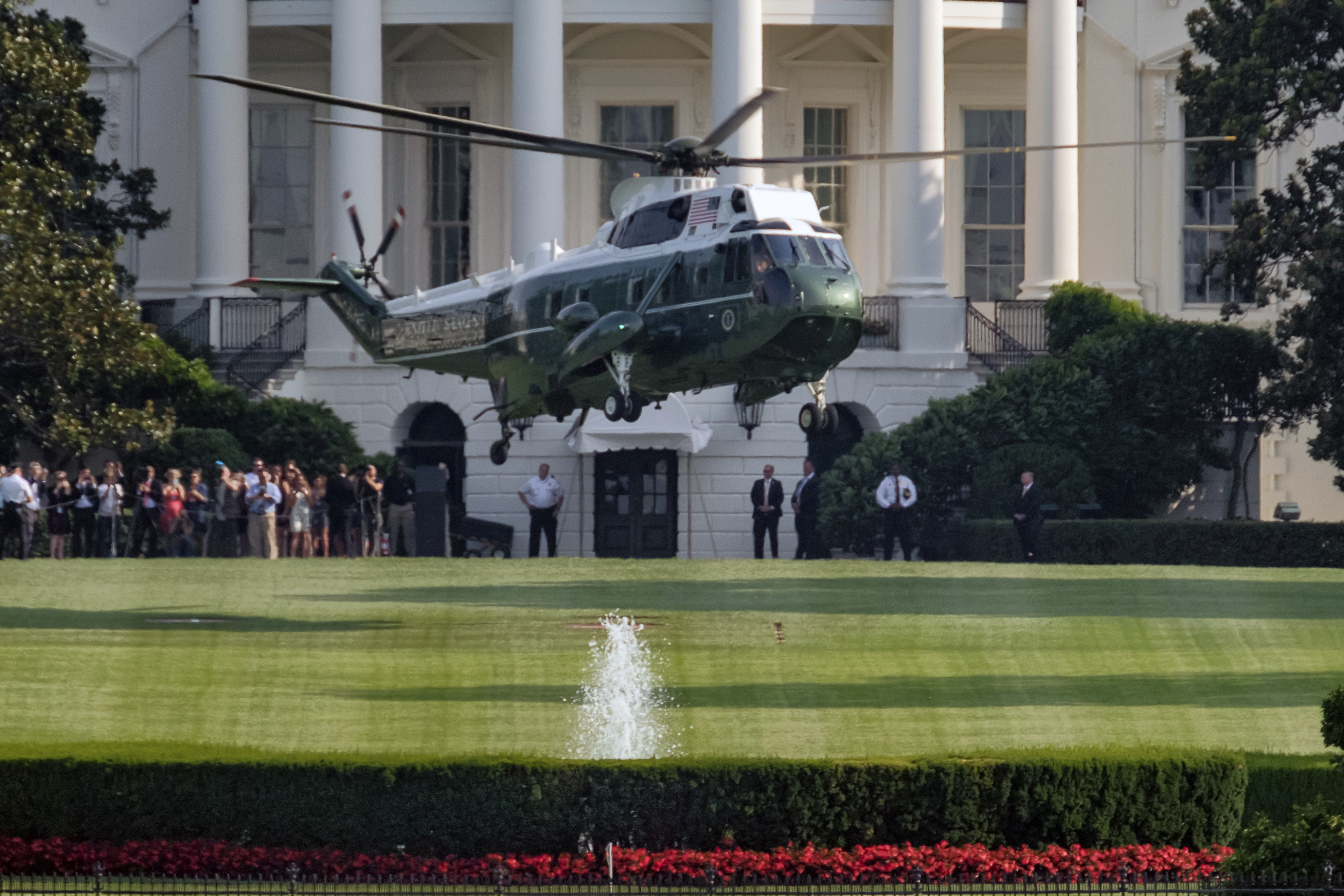 Marine One with President Donald Trump aboard lifts off from the South Lawn of the White House, Saturday, July 22, 2017 in Washington for a short flight to Joint Base Andrews. (J. David Ake—AP)