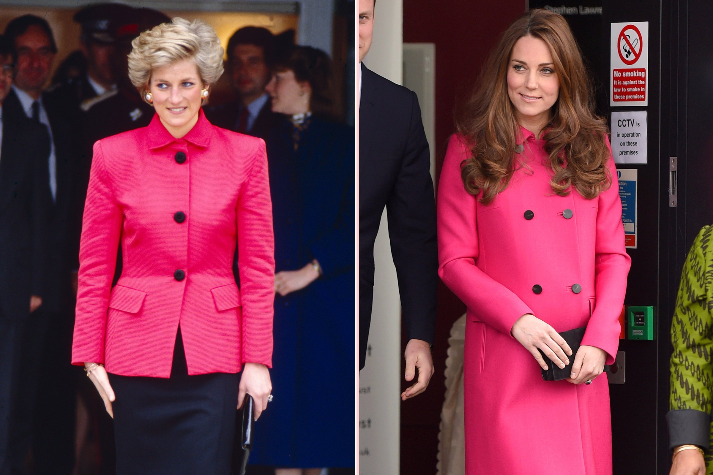 Princess Diana and Kate Duchess of Cambridge similar moments in fashion pink coat