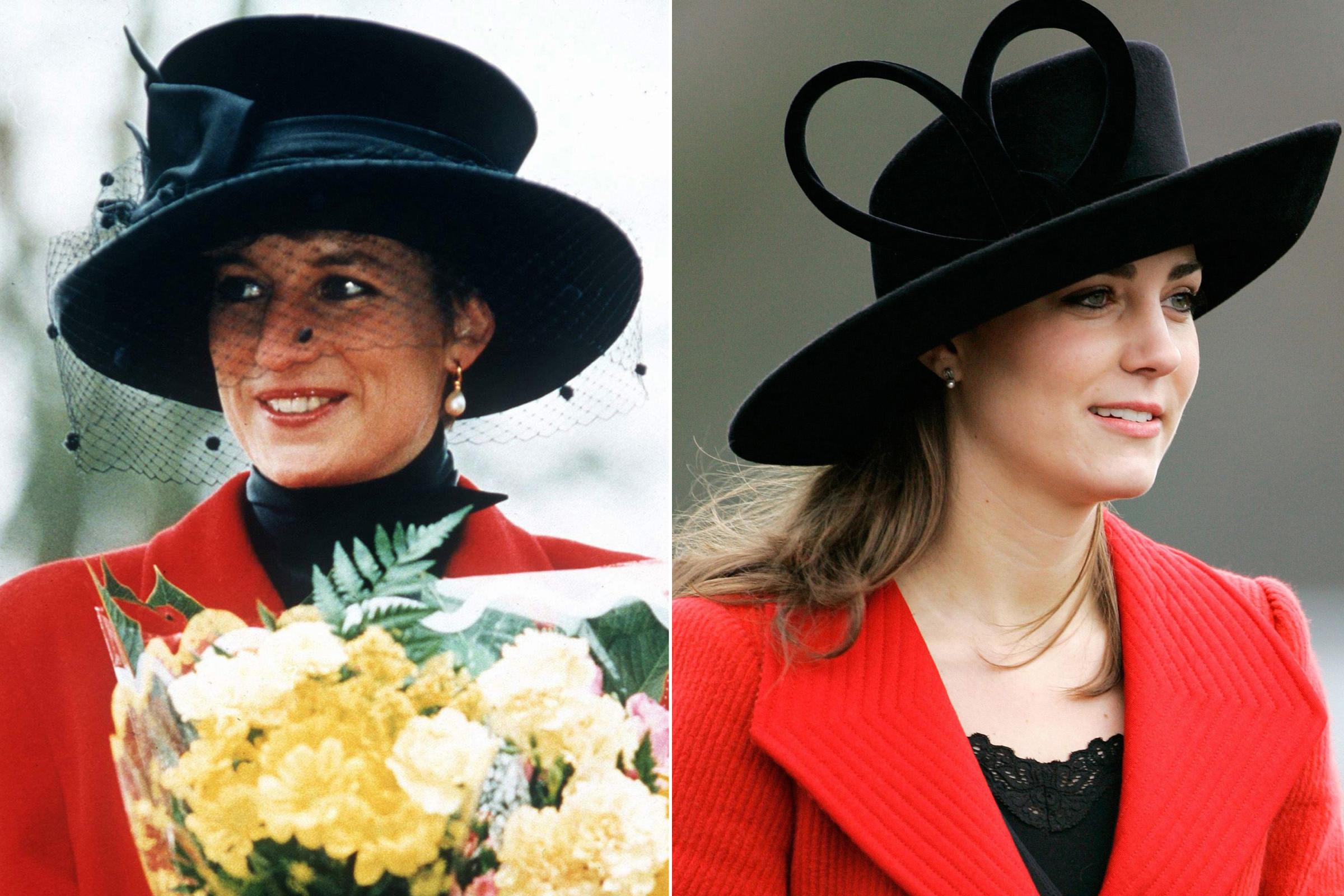 Princess Diana and Kate Duchess of Cambridge similar moments in fashion black hat red jacket