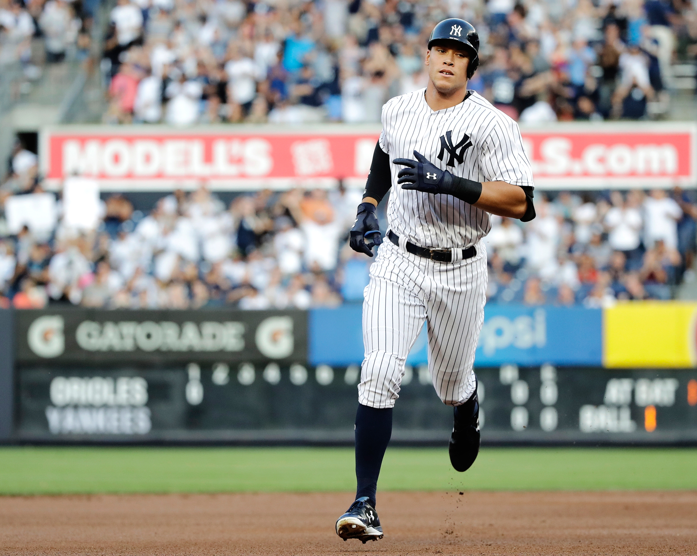 New York Yankees' Aaron Judge runs the bases after hitting a home run during the first inning of a baseball game against the Baltimore Orioles, Saturday, June 10, 2017, in New York. (Frank Franklin II—AP)