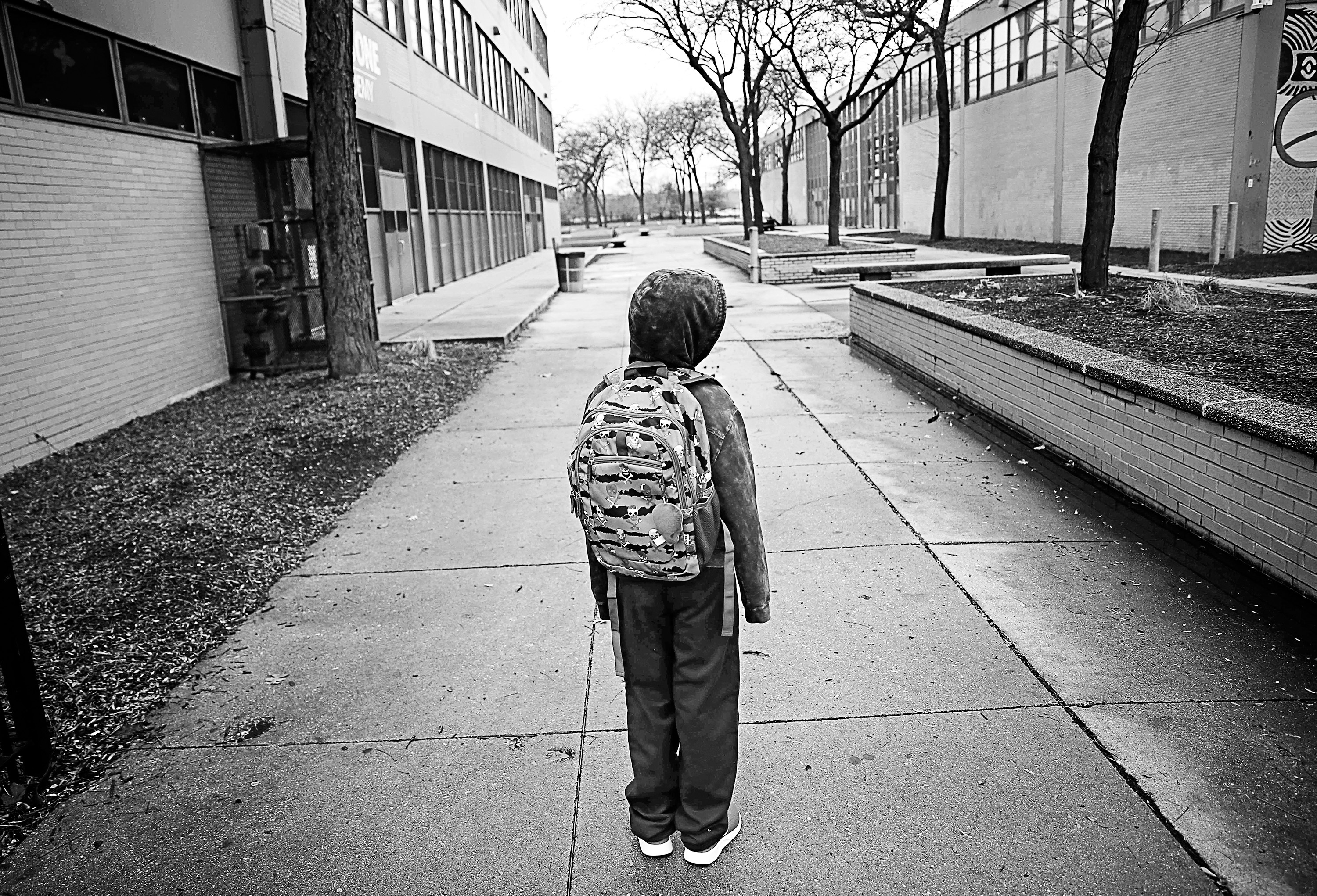 Tavon Tanner, 11, on his way to school, Nov. 28, 2016 in Chicago. Tanner has started attending school for a few hours a week after recovering from his gunshot injuries he received when he was shot on his porch on Aug. 8, 2016. (E. Jason Wambsgans&mdash;Chicago Tribue/TNS/Getty Images)