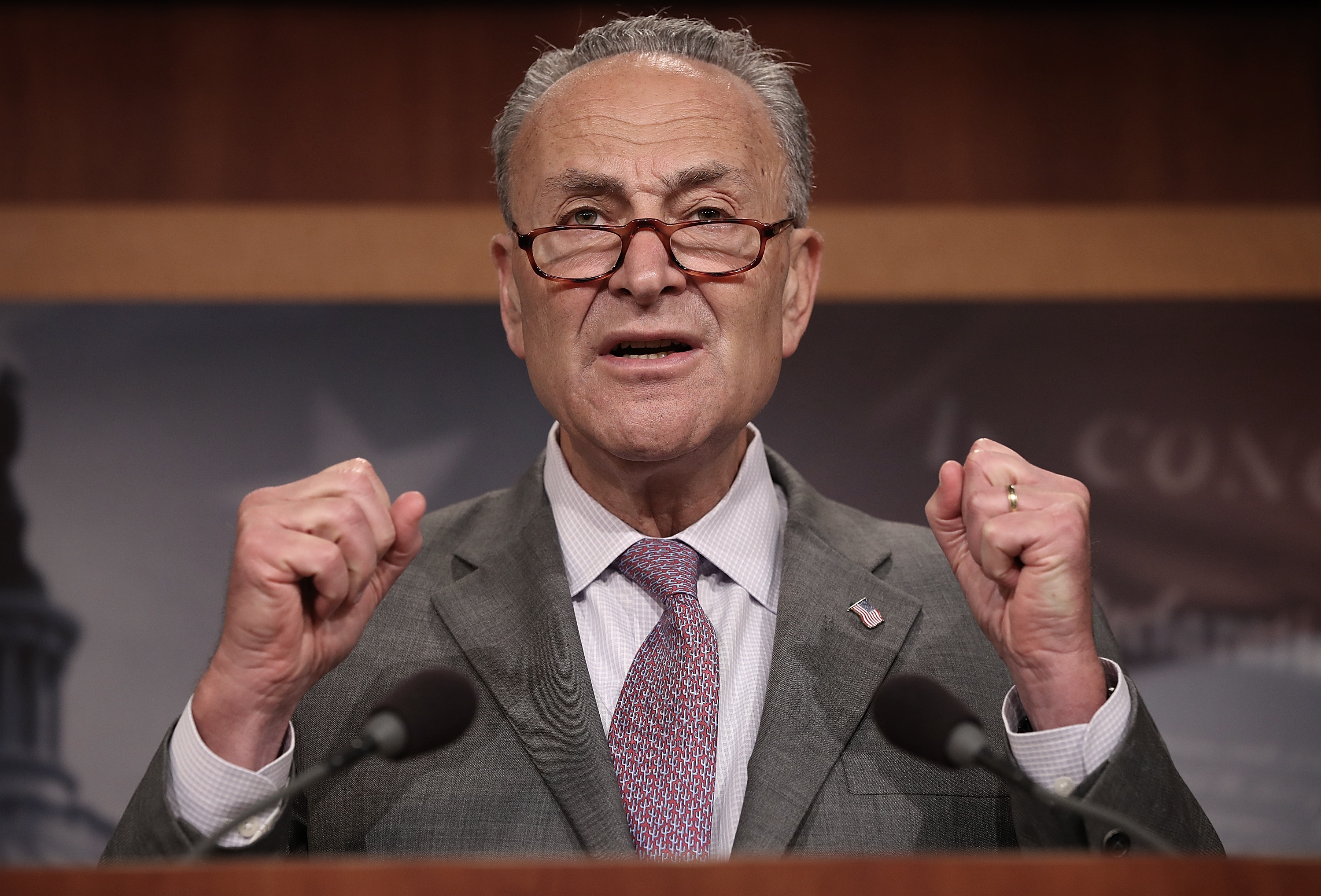 Senate Minority Leader Chuck Schumer (D-NY) speaks during a press conference at the U.S. Capitol July 13, 2017 in Washington, DC. (Win McNamee—Getty Images)