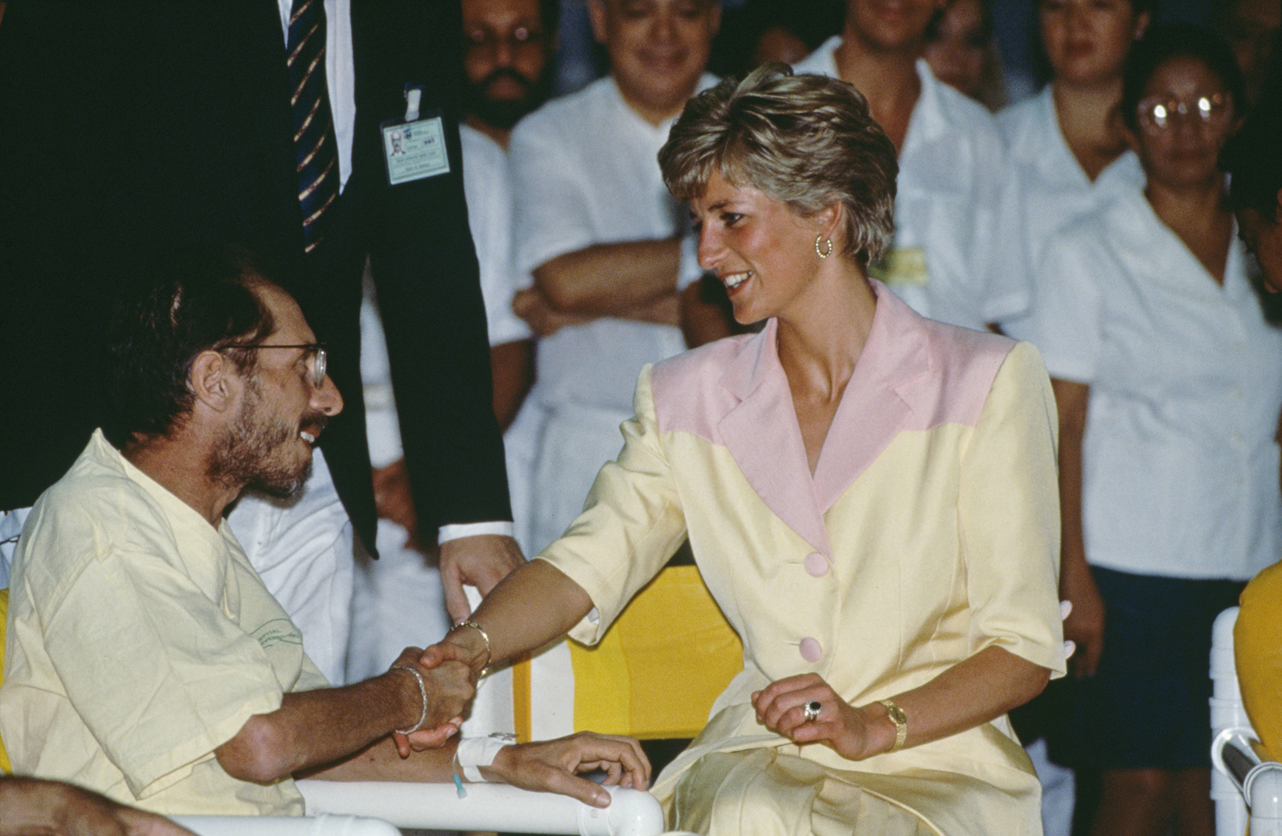 Diana, Princess of Wales visiting patients suffering from AIDS at the Hospital Universidade in Rio de Janeiro, Brazil, in April 1991. (Tim Graham—Getty Images)