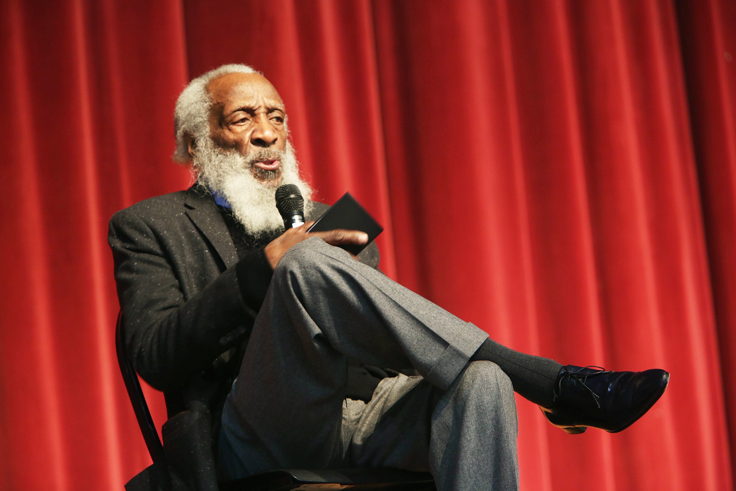 Dick Gregory, long time civil rights activist, writer, social critic, and comedian, talks to the crowd at the 16th annual Tampa Bay Black Heritage Festival, MLK Leadership Luncheon in Tampa, Fla. on Jan. 20, 2016.