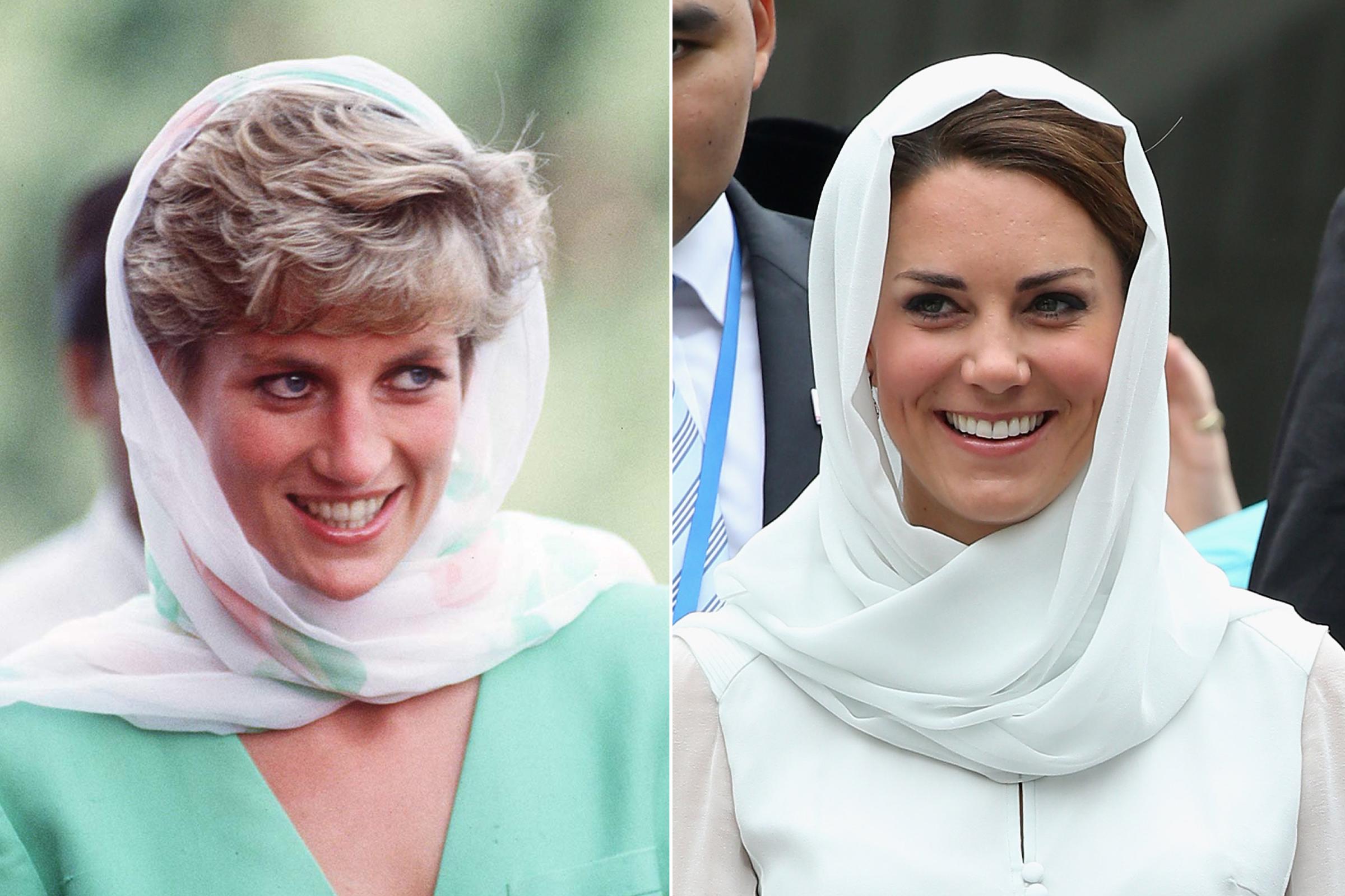 Princess Diana and Kate Duchess of Cambridge similar moments in fashion head wrap