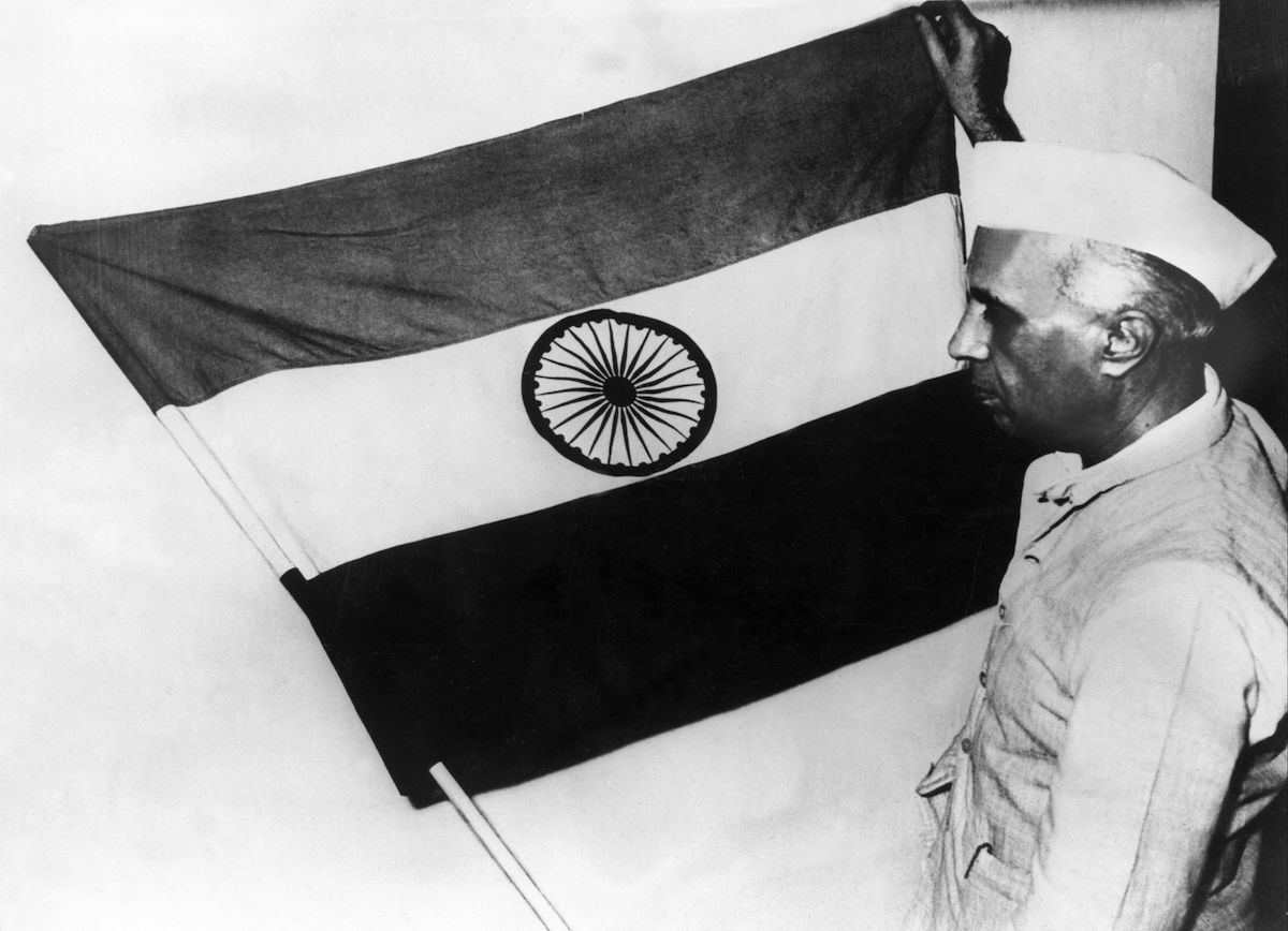 Jawaharlal Nehru Presenting The National Flag Of India