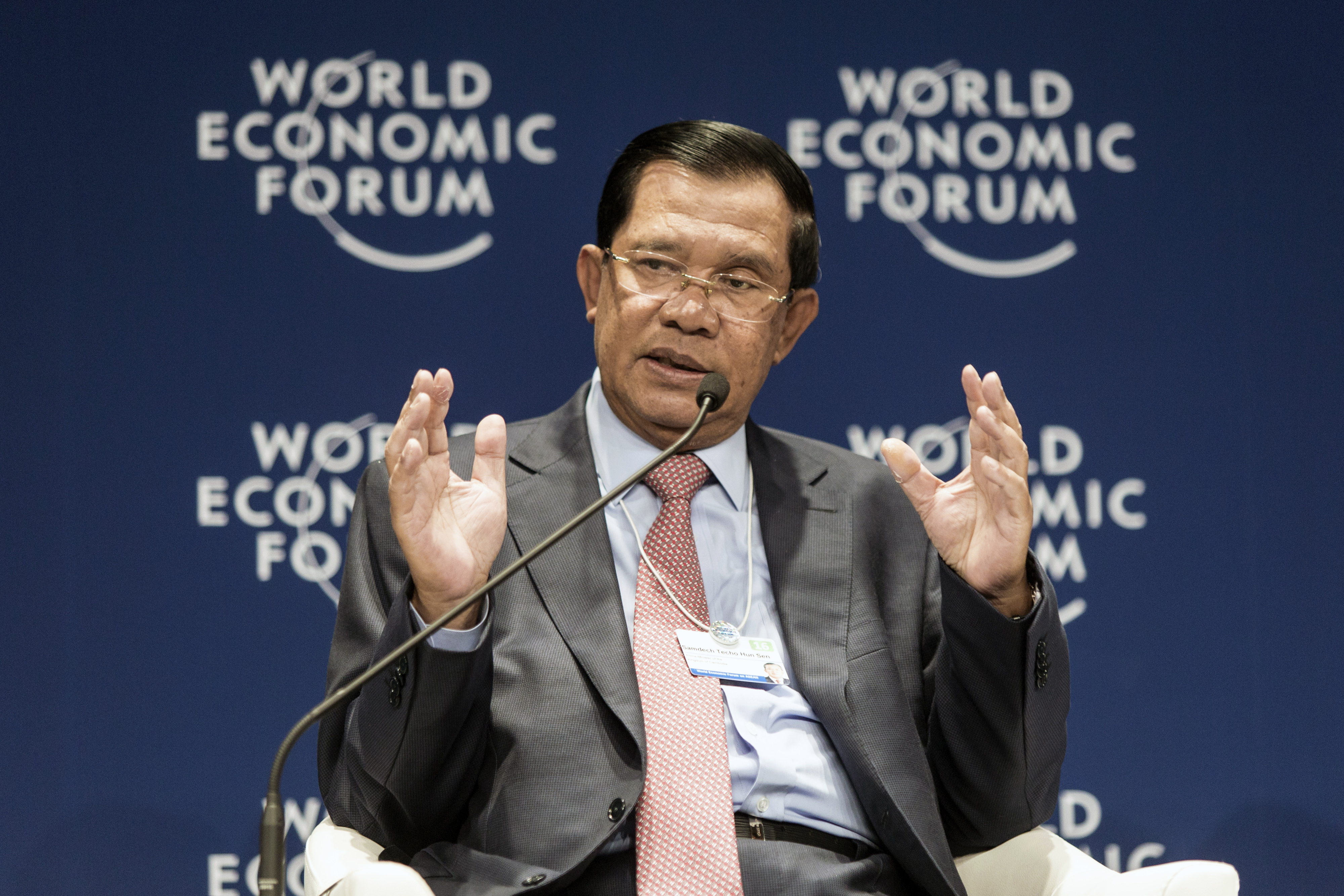 Hun Sen, Cambodia's prime minister, during the World Economic Forum in Kuala Lumpur, Malaysia, on June 1, 2016. (Charles Pertwee—Bloomberg/Getty Images)