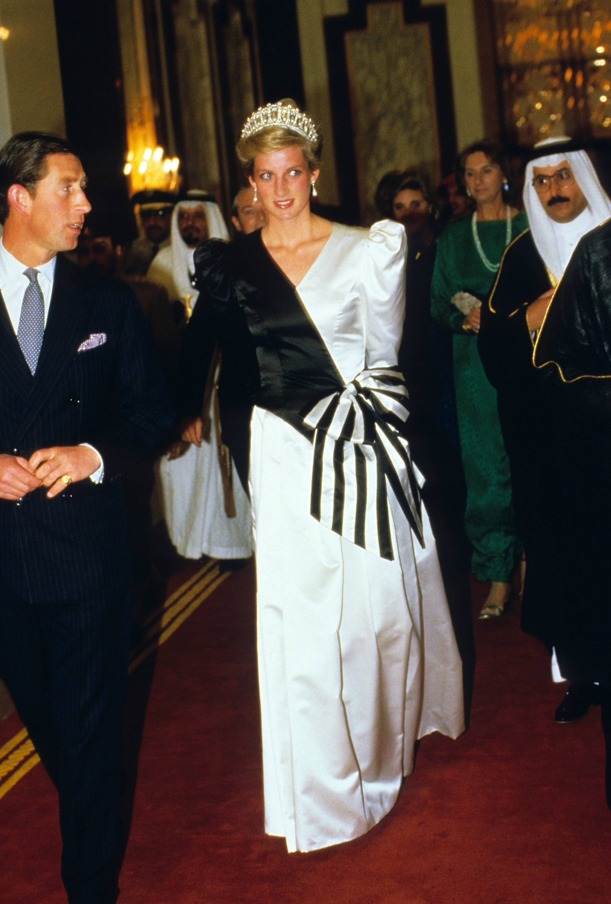 For a state dinner in Saudi Arabia in 1986, Diana wore a dramatic gown designed by the duo behind her famous wedding dress, the Emanuels.