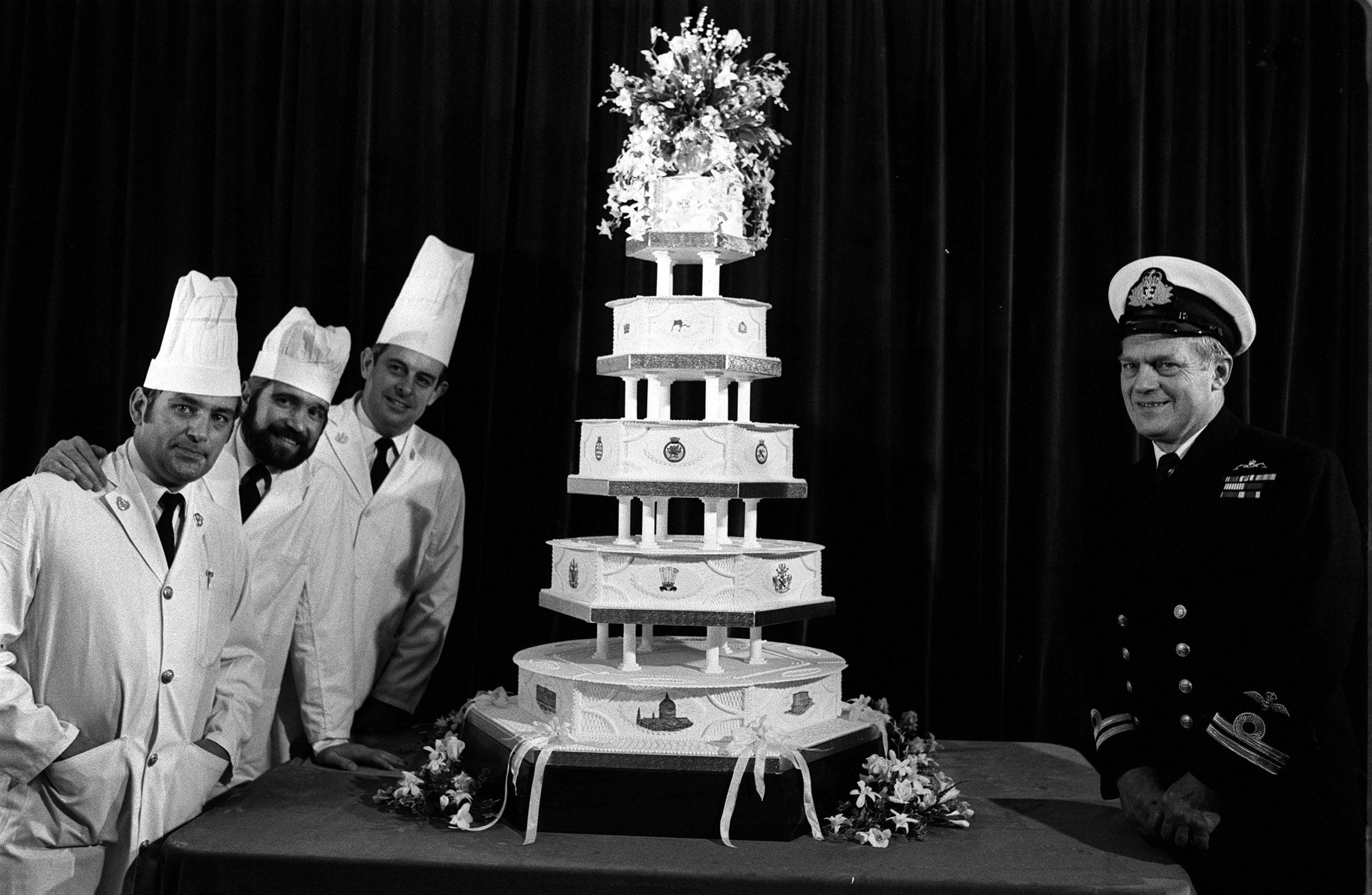 The official royal wedding cake for Diana Spencer and Prince Charles made by the Royal Navy's Cookery School 5 ft high and 255 ilbs hms Pembroke in Chatham (Photograph by PA Images—Getty)