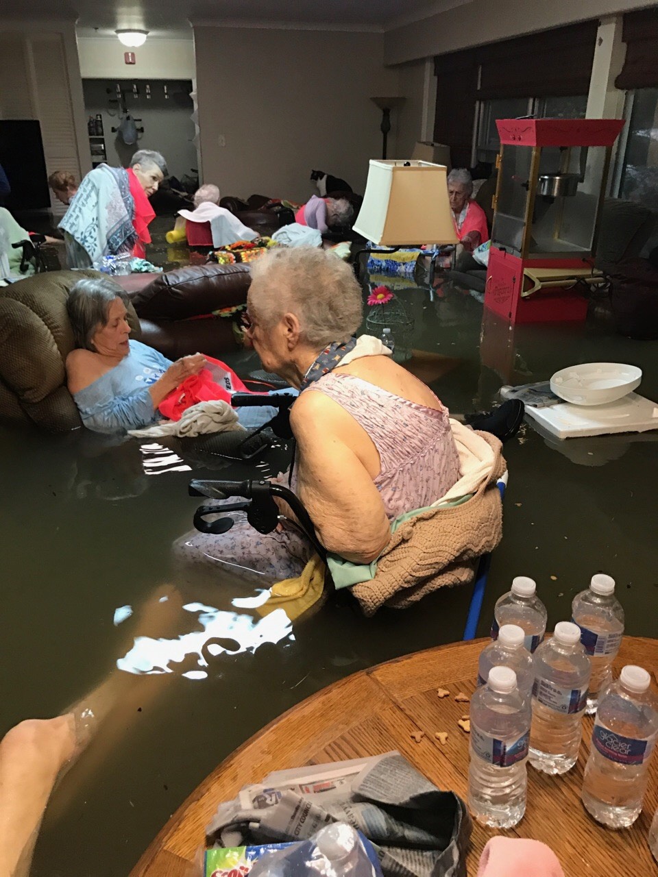 Residents of La Vita Bella nursing home in Dickinson, Texas were trapped due to severe flooding from Hurricane Harvey on Aug. 27.