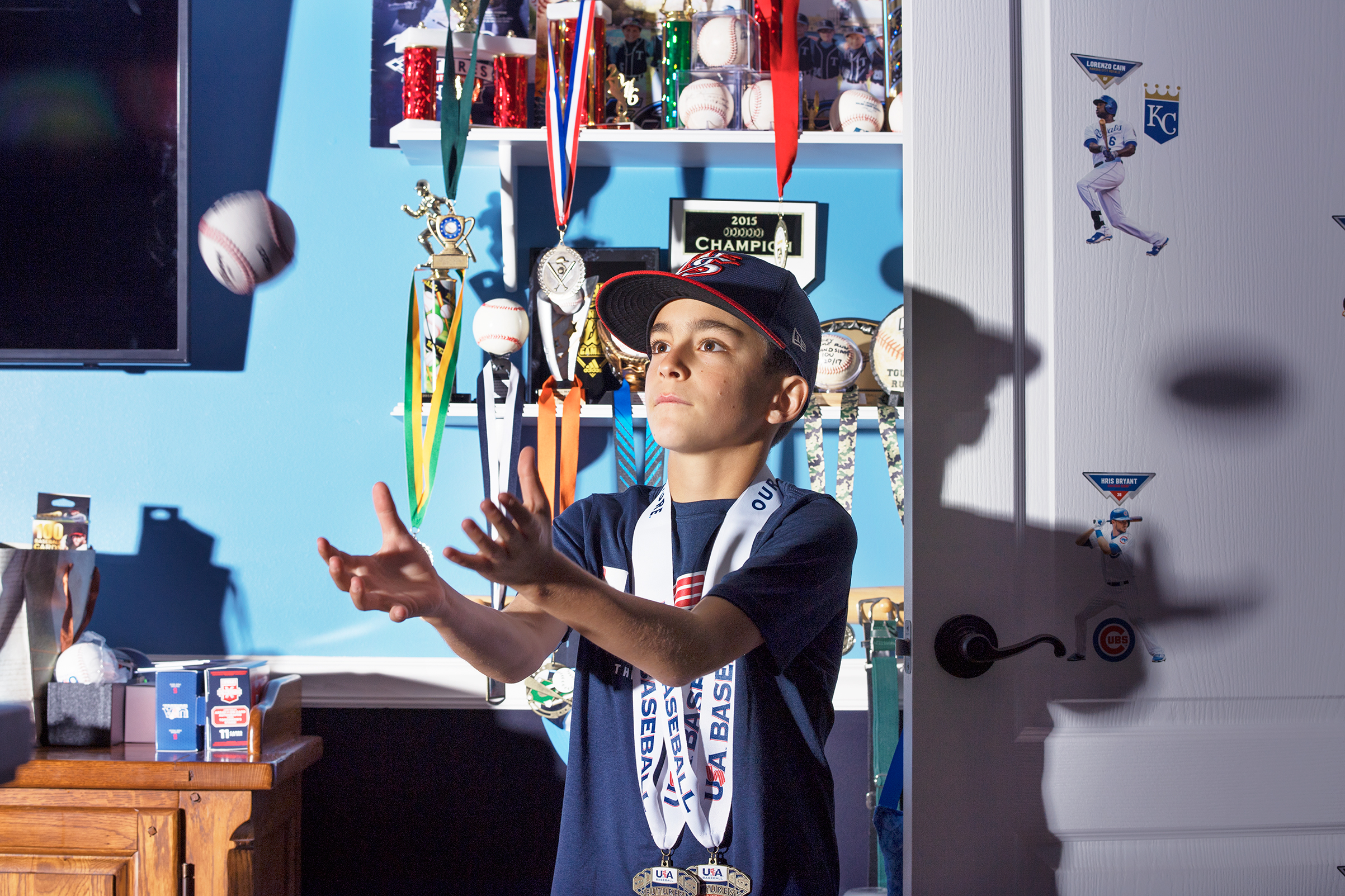 “I love working hard,” says Joey Erace, 10, who lives in southern New Jersey but has suited up for baseball teams based in California and Texas. His Instagram account  @joeybaseball12 has more than 24,000 followers. (Finlay MacKay for TIME)