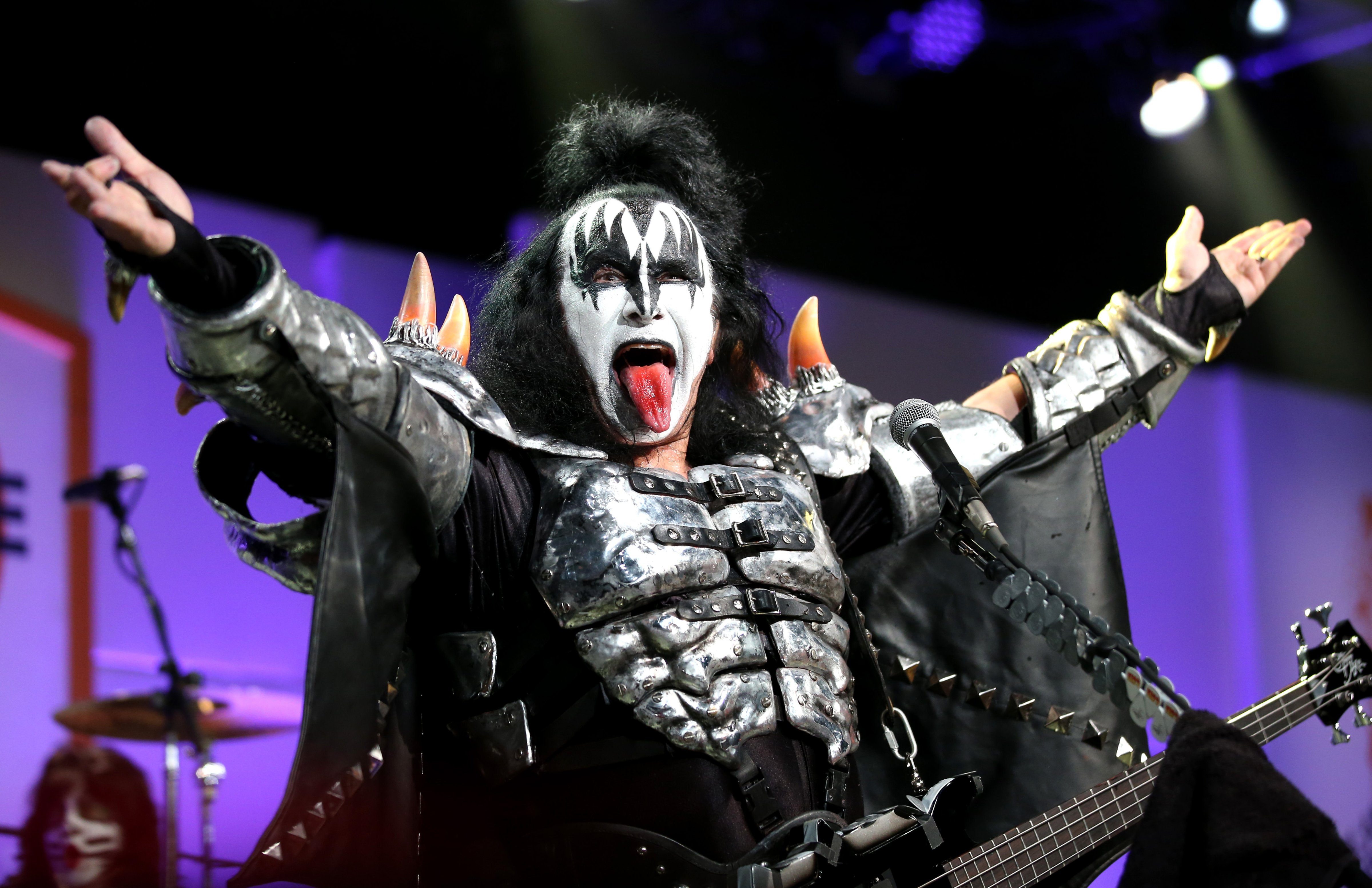 Musician Gene Simmons of KISS performs onstage during the 23rd Annual Race To Erase MS Gala at The Beverly Hilton Hotel on April 15, 2016 in Beverly Hills, California. (Joe Scarnici&mdash;Getty Images)