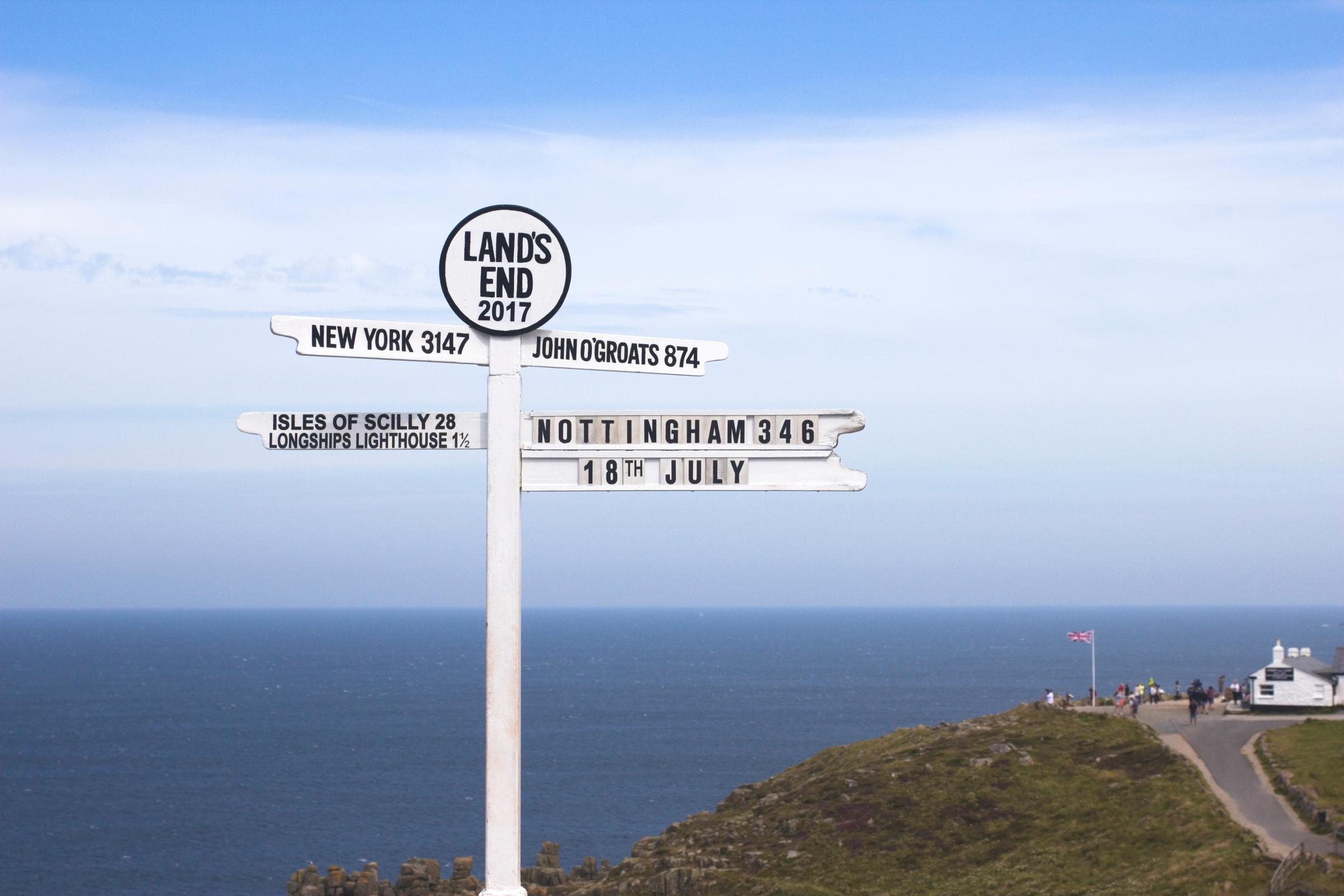Lands End sign post, Cornwall, England