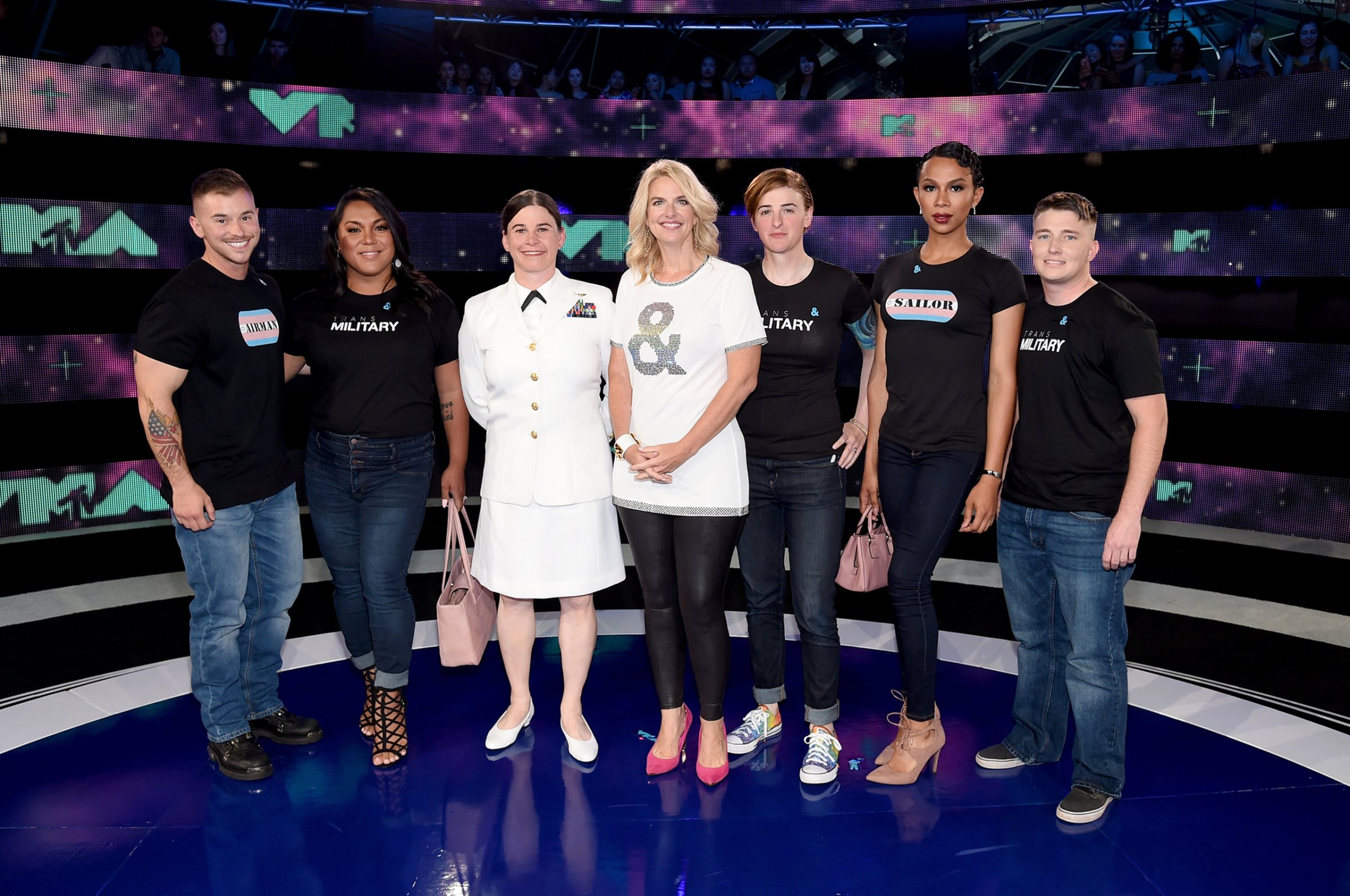 President of GLAAD Sarah Kate Ellis and transgender military members attend the 2017 MTV Video Music Awards at The Forum on Aug. 27, 2017 in Inglewood, California.