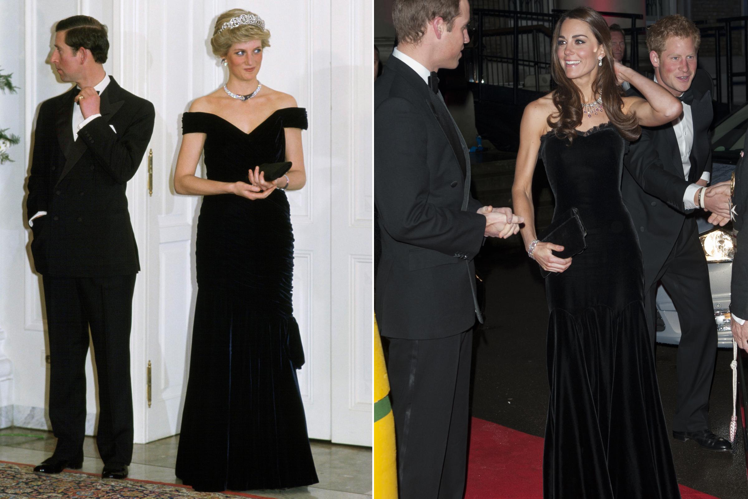 Princess Diana and Kate Duchess of Cambridge similar moments in fashion black gown