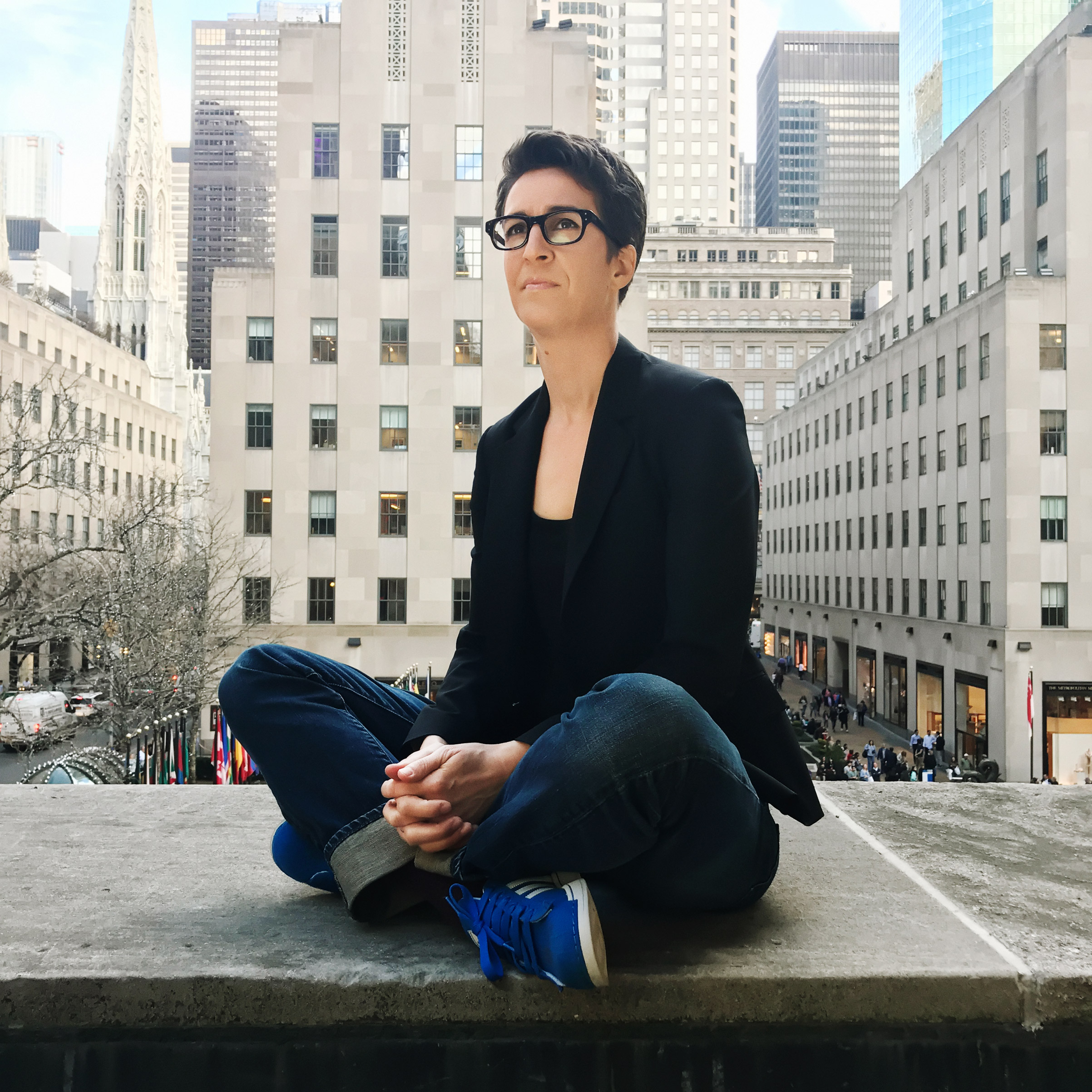Portrait of Rachel Maddow, photographed at the Rockefeller Plaza, NYC, on February 24, 2017. (Photograph by Luisa Dörr for TIME)
