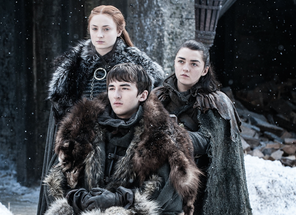 Sophie Turner, Isaac Hempstead Wright and Maisie Williams in Game of Thrones
