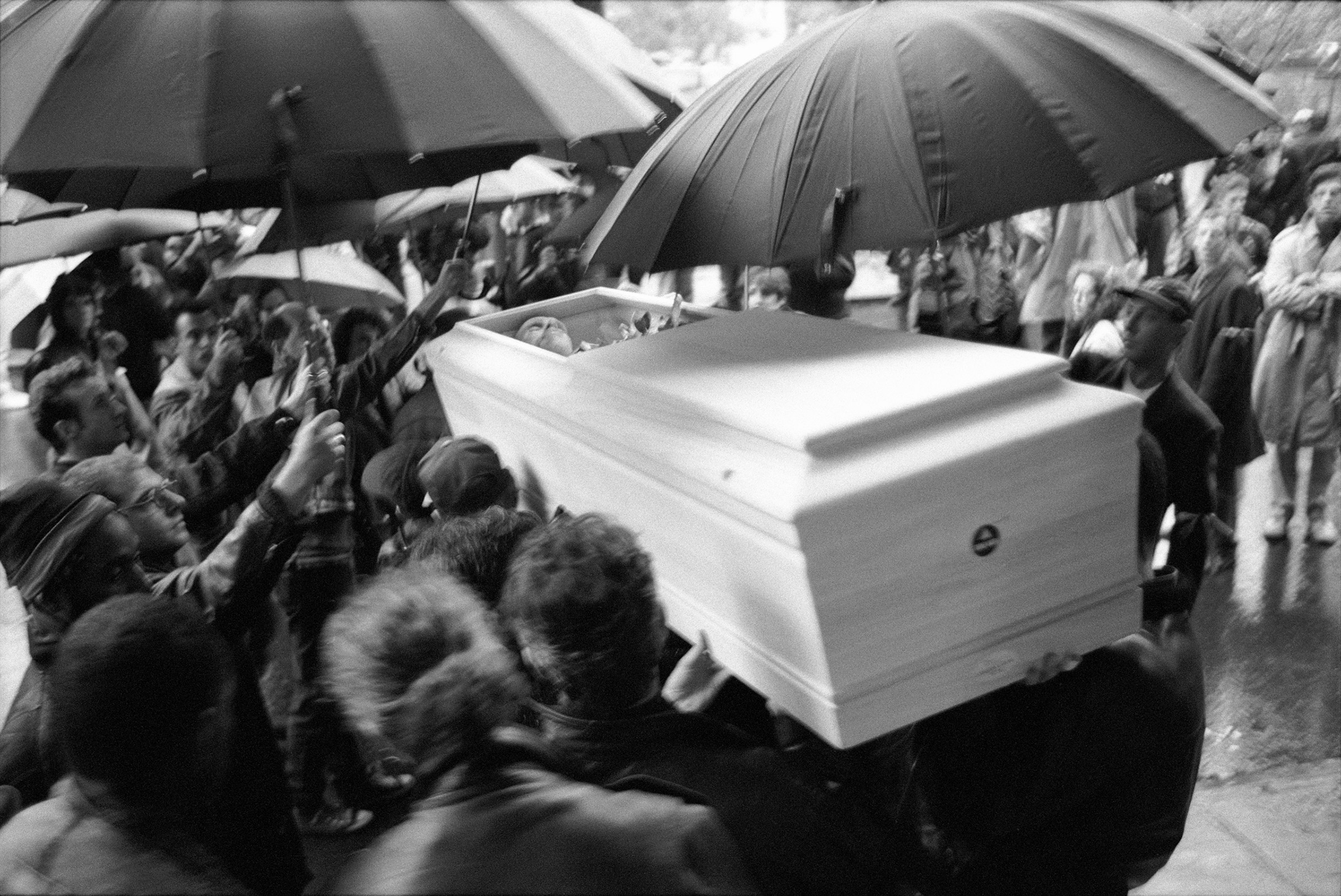 From the ACT UP funeral march carrying the body of Mark L. Fisher from Judson Memorial Church up Sixth Avenue to the Republican National Committee headquarters on the eve of the presidential election, 1992. (Stephen Barker)