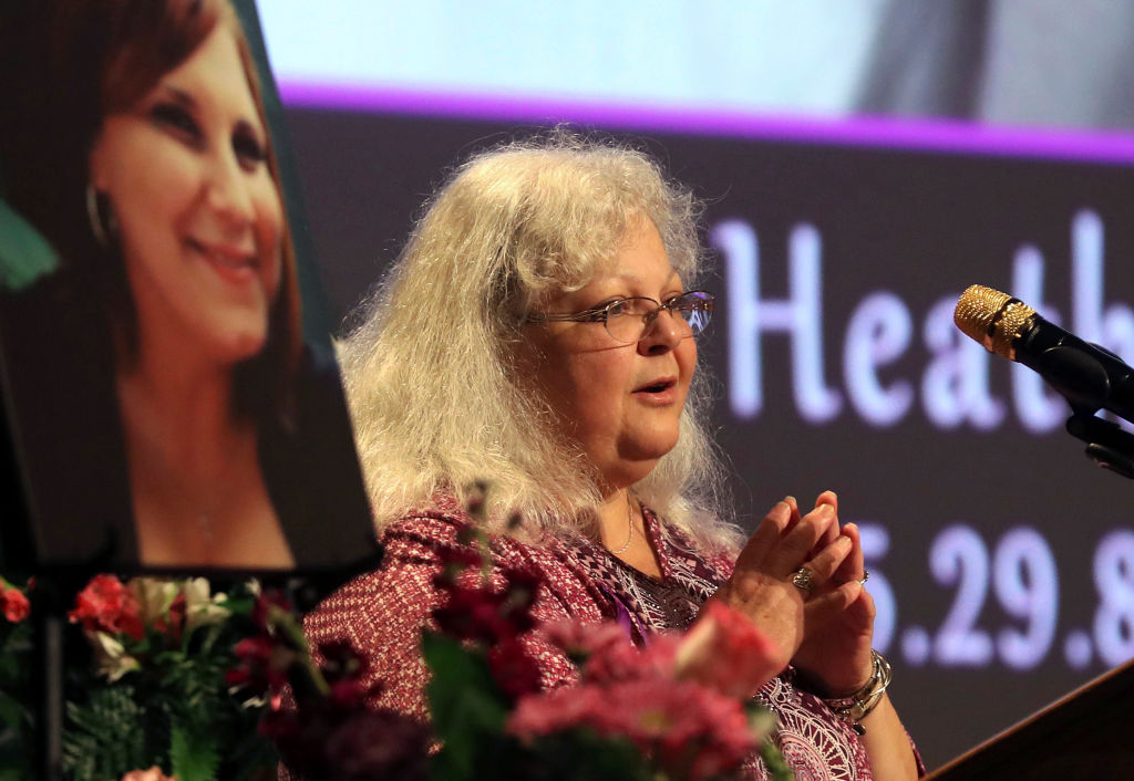 Susan Bro, mother to Heather Heyer, speaks during a memorial for her daughter at the Paramount Theater on Aug. 16, 2017 in Charlottesville, Va. (Pool&mdash;Getty Images)