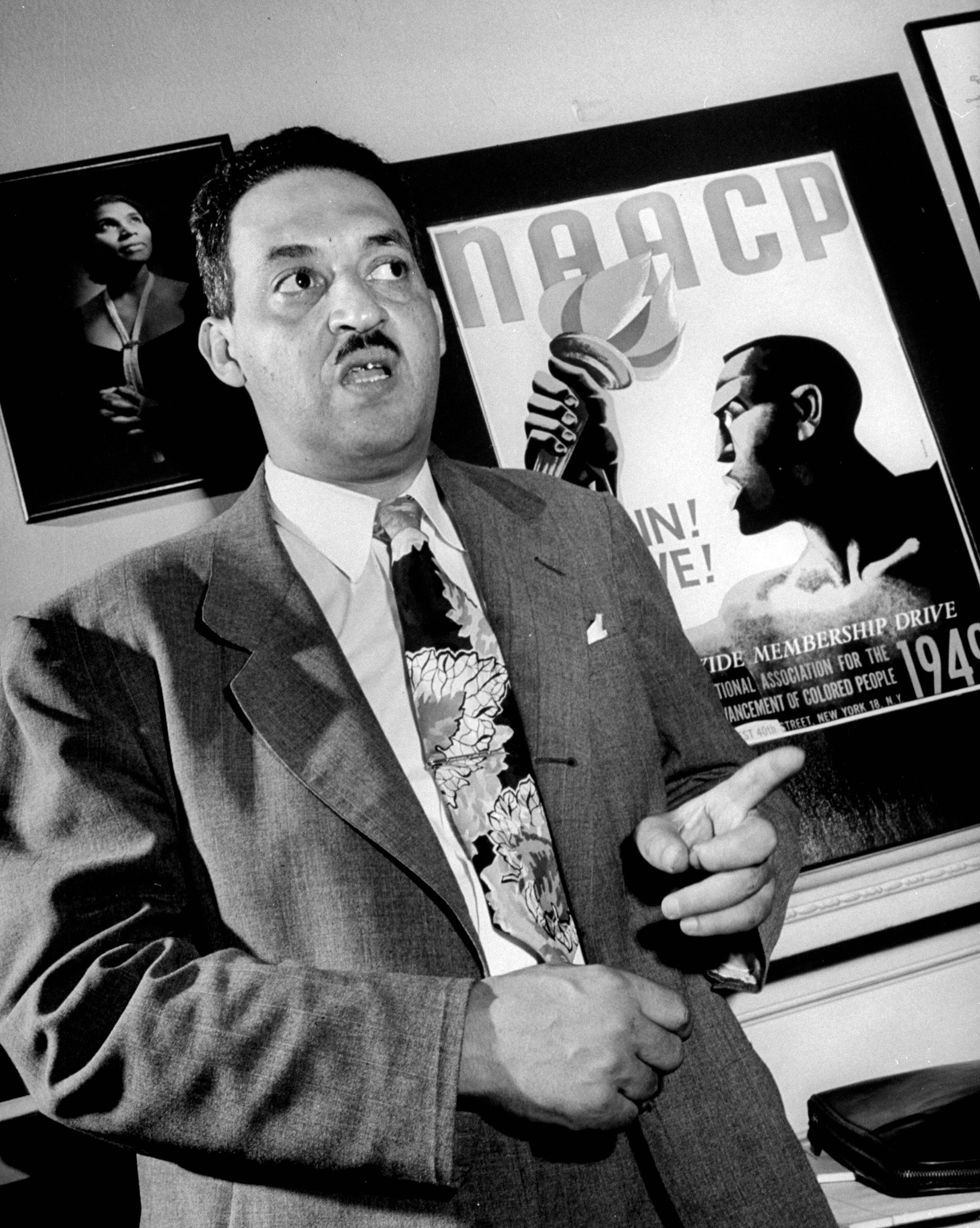 Thurgood Marshall, legal director of the NAACP, during the Trenton Six murder trial, 1949.