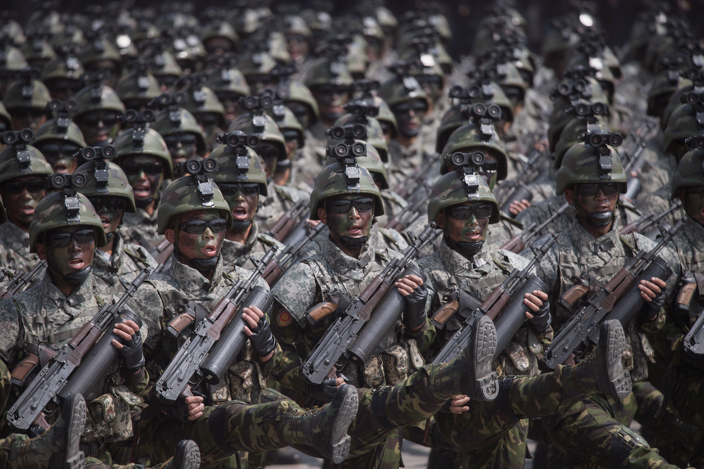 North Korean soldiers march in a military parade in Pyongyang on April 15 (Ed Jones—AFP/Getty Images)