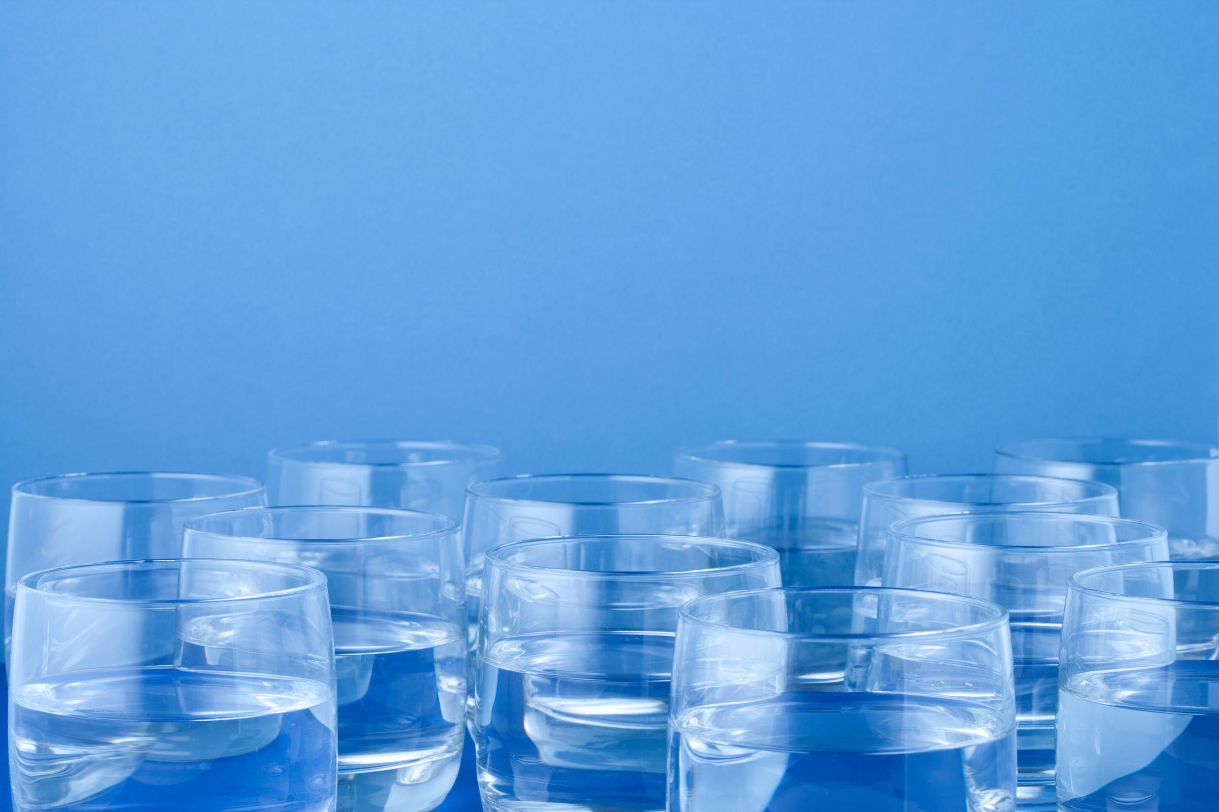 Twelve glasses of water