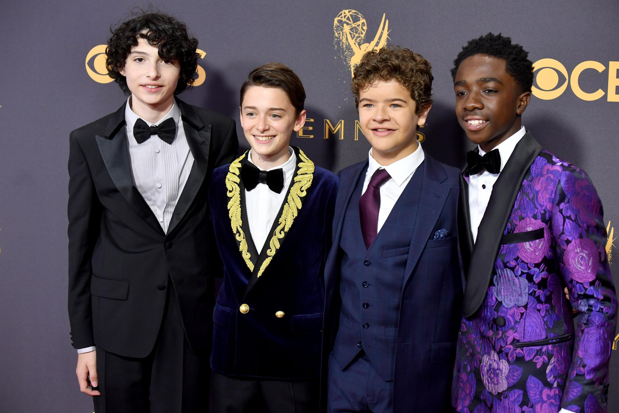 (From left) Actors Finn Wolfhard, Noah Schnapp, Gaten Matarazzo and Caleb McLaughlin attend the 69th Annual Primetime Emmy Awards at Microsoft Theater on Sept. 17, 2017 in Los Angeles.