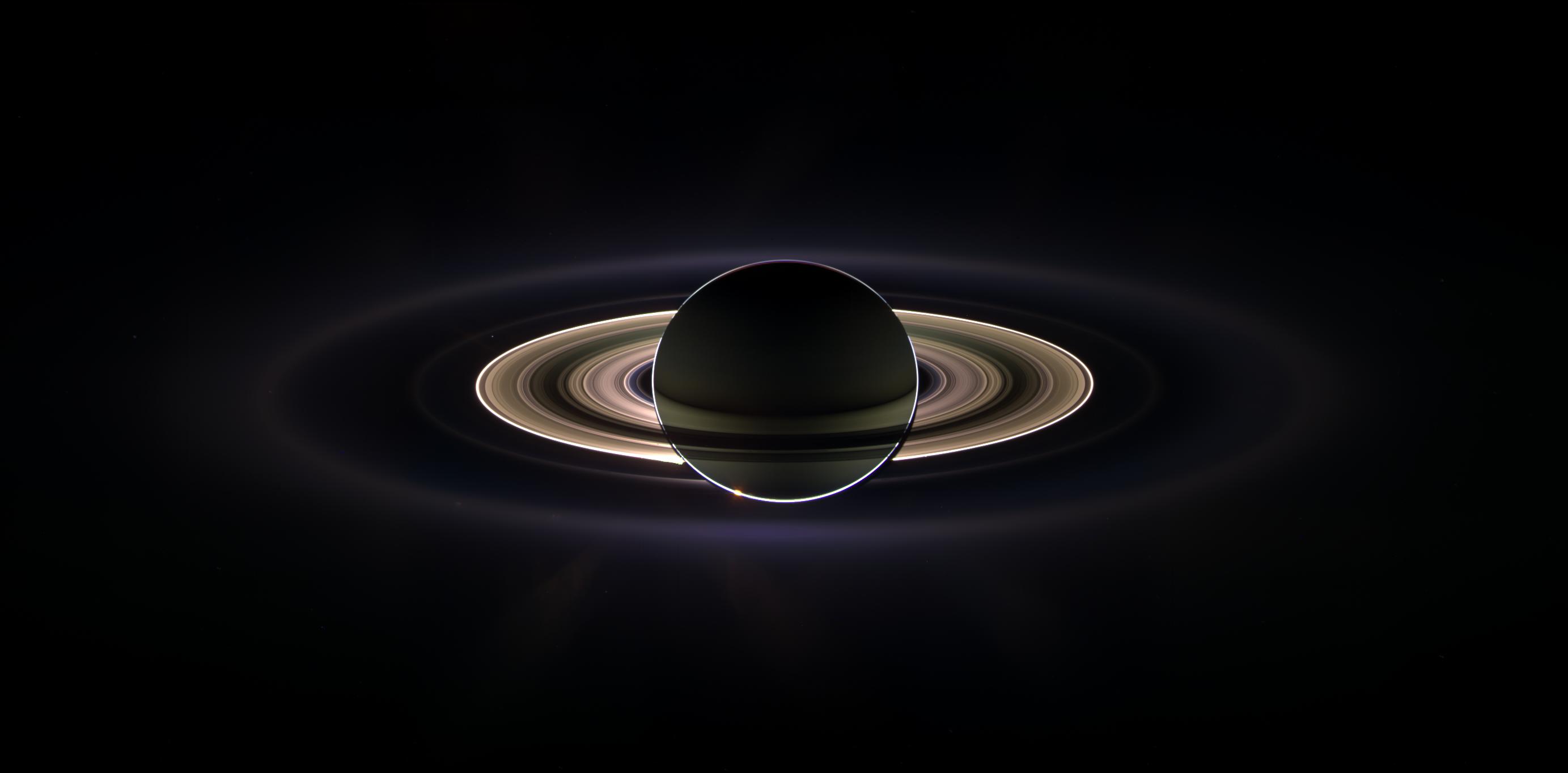 This panoramic was created by combining 165 separate images taken by Cassini's wide-angle camera over a three hour period on September 15, 2006. (NASA / JPL / Space Science Institute.)