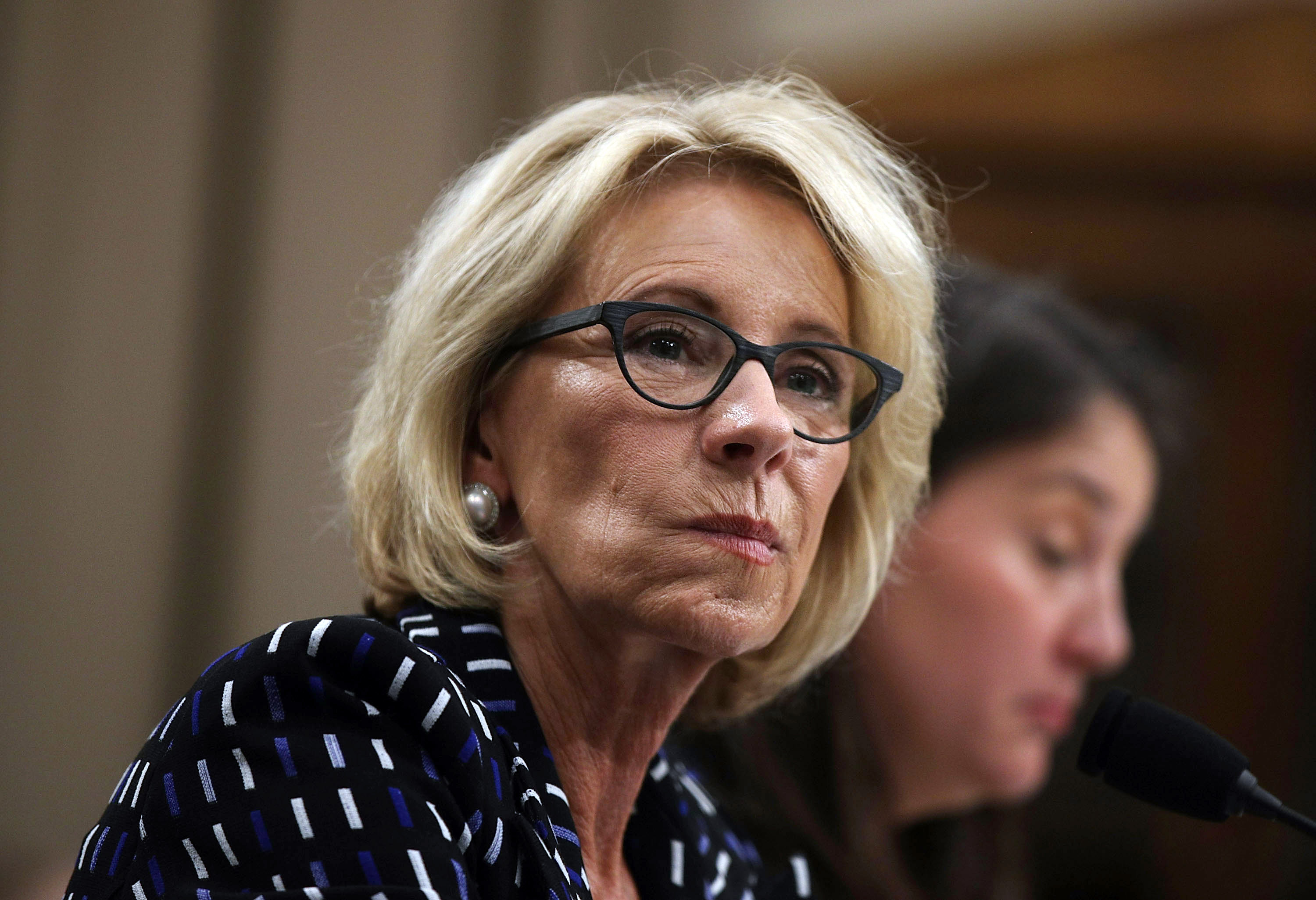 Secretary of Education Betsy DeVos testifies during a hearing before the Labor, Health and Human Services, Education and Related Agencies Subcommittee of the House Appropriations Committee on May 24, 2017 on Capitol Hill in Washington, D.C. (Alex Wong/Getty Images)