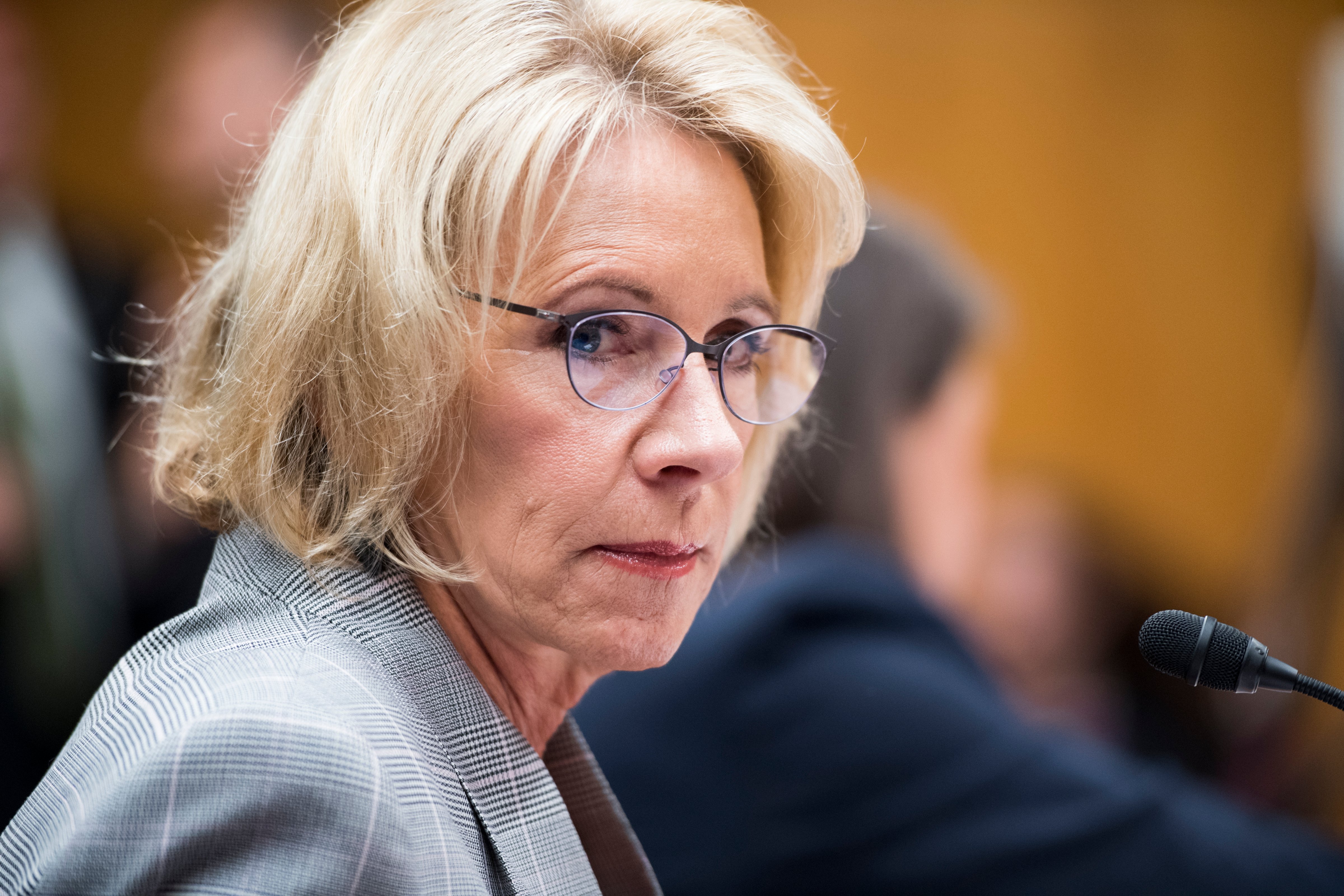 UNITED STATES - JUNE 6: Secretary of Education Betsy DeVos prepares to testify during the Senate Appropriations Committee Labor, Health and Human Services, Education and Related Agencies Subcommittee hearing on the FY2018 budget request for the Education Department on Tuesday, June 6, 2017. (Photo By Bill Clark/CQ Roll Call) (Bill Clark&mdash;CQ-Roll Call,Inc.)