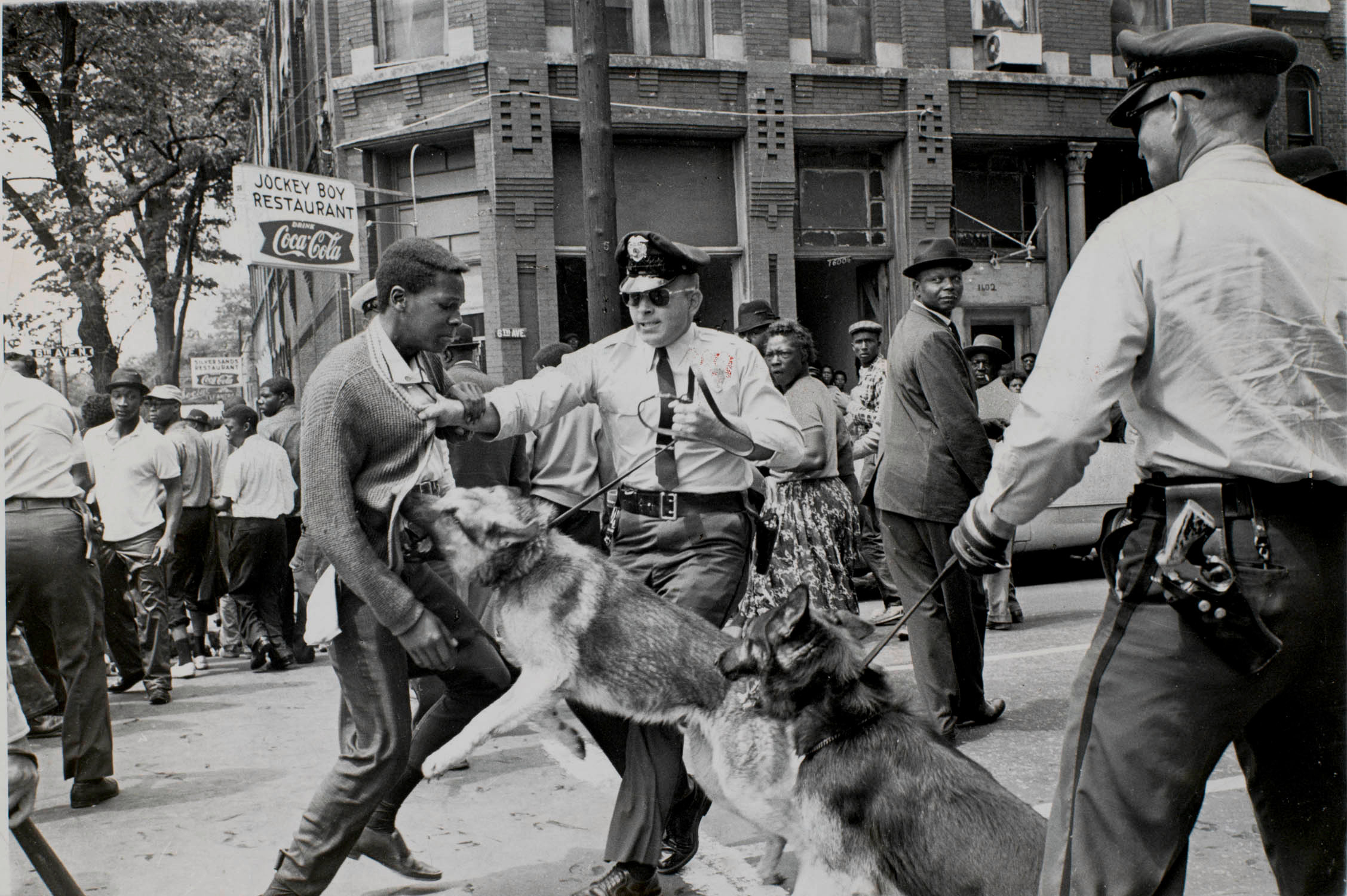 Police dog attack, Birmingham Alabama in 1963 by Bill Hudson.
