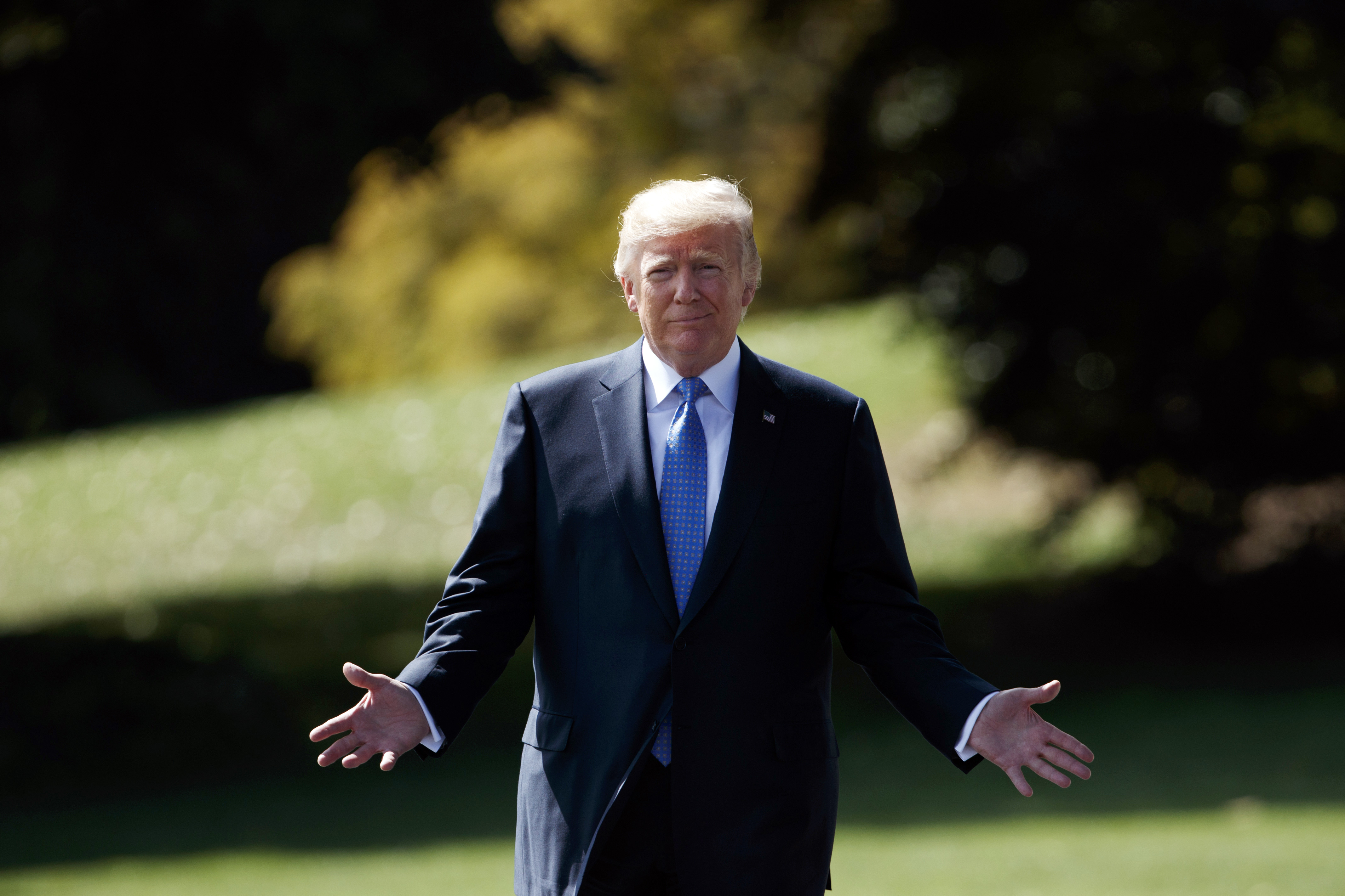 President Donald Trump walks to speak to reporters as he walks to board Marine One on the South Lawn of the White House, Wednesday, Sept. 27, 2017, in Washington. (Evan Vucci&mdash;AP)