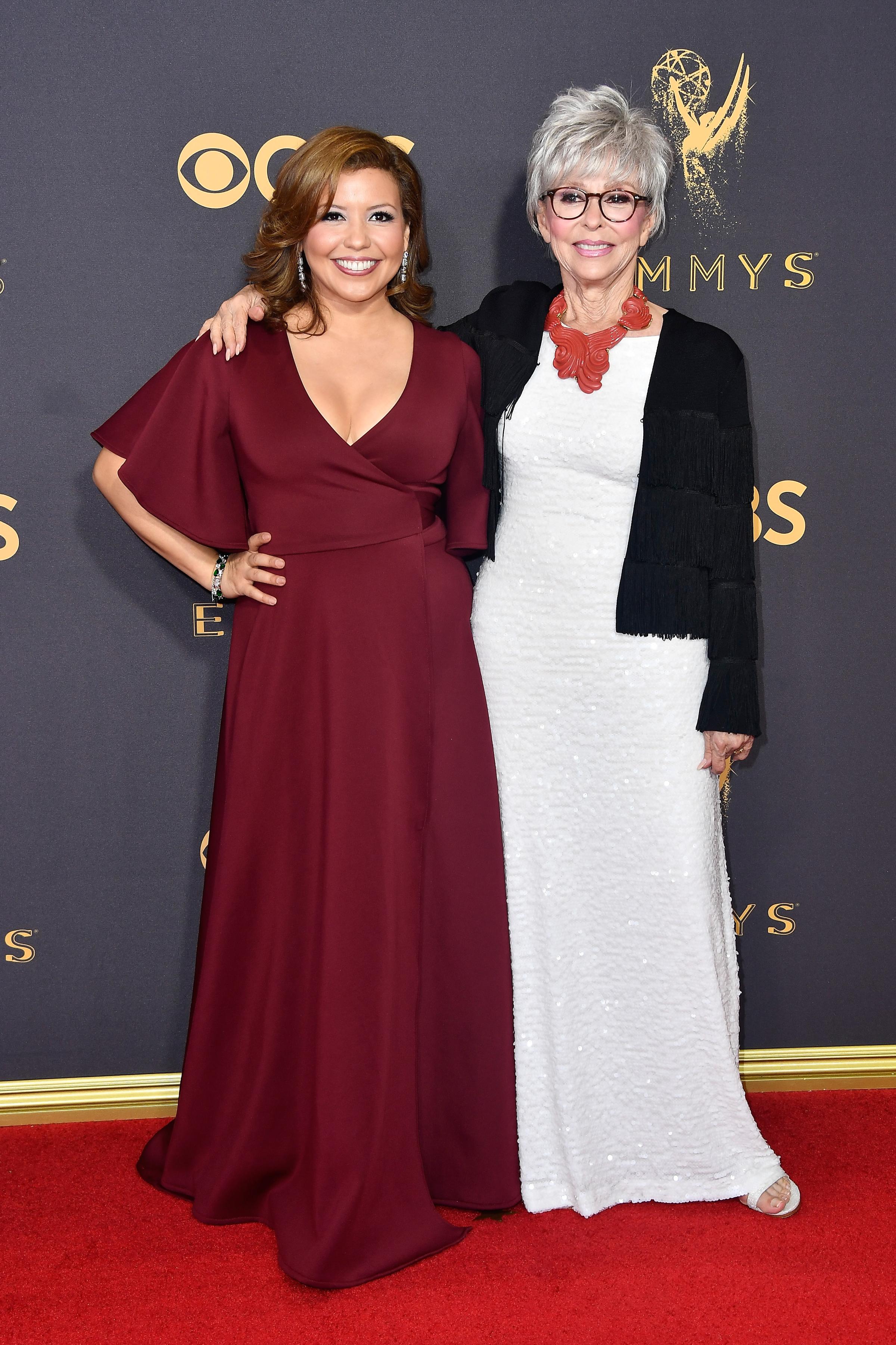 Actors Justina Machado and Rita Moreno attend the 69th Annual Primetime Emmy Awards at Microsoft Theater on Sept. 17, 2017 in Los Angeles.