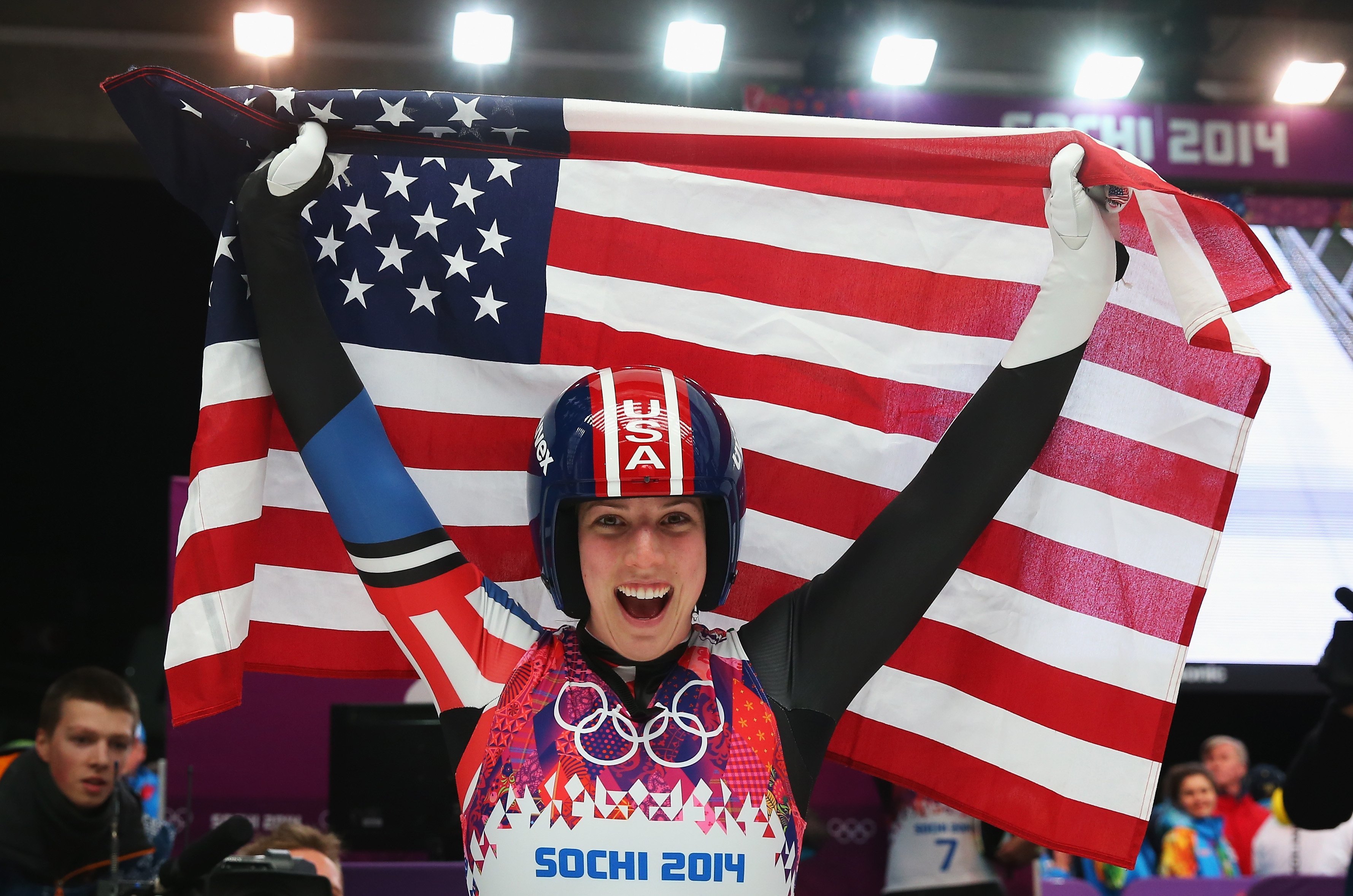 Erin Hamlin of the United States celebrates winning bronze medal in the Women's Luge Singles on Day 4 of the Sochi 2014 Winter Olympics at Sliding Center Sanki on February 11, 2014 in Sochi, Russia. (Alexander Hassenstein—Getty Images) (Alexander Hassenstein—Getty Images))