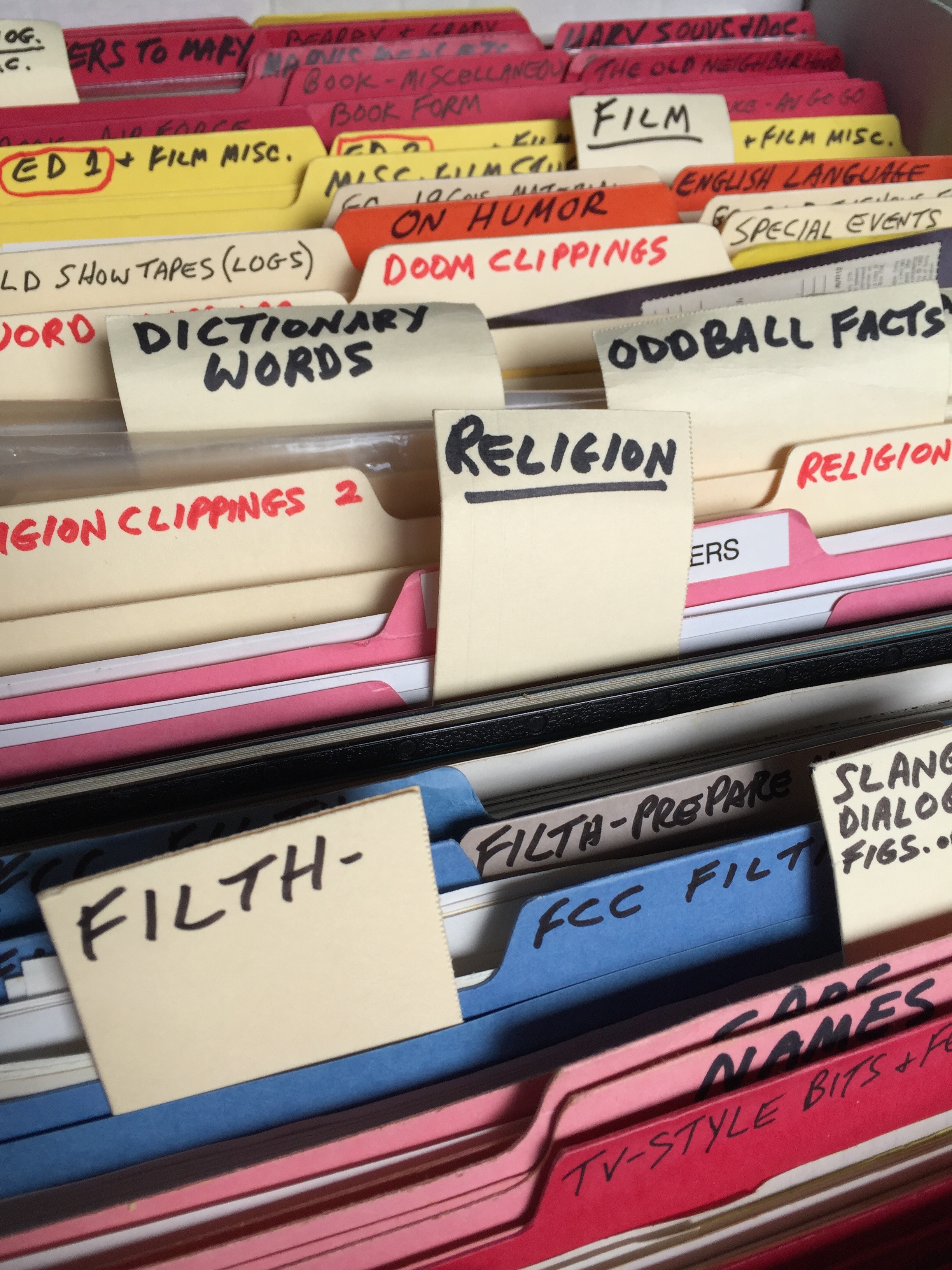 George Carlin's filing system (National Comedy Center/Estate of George Carlin)