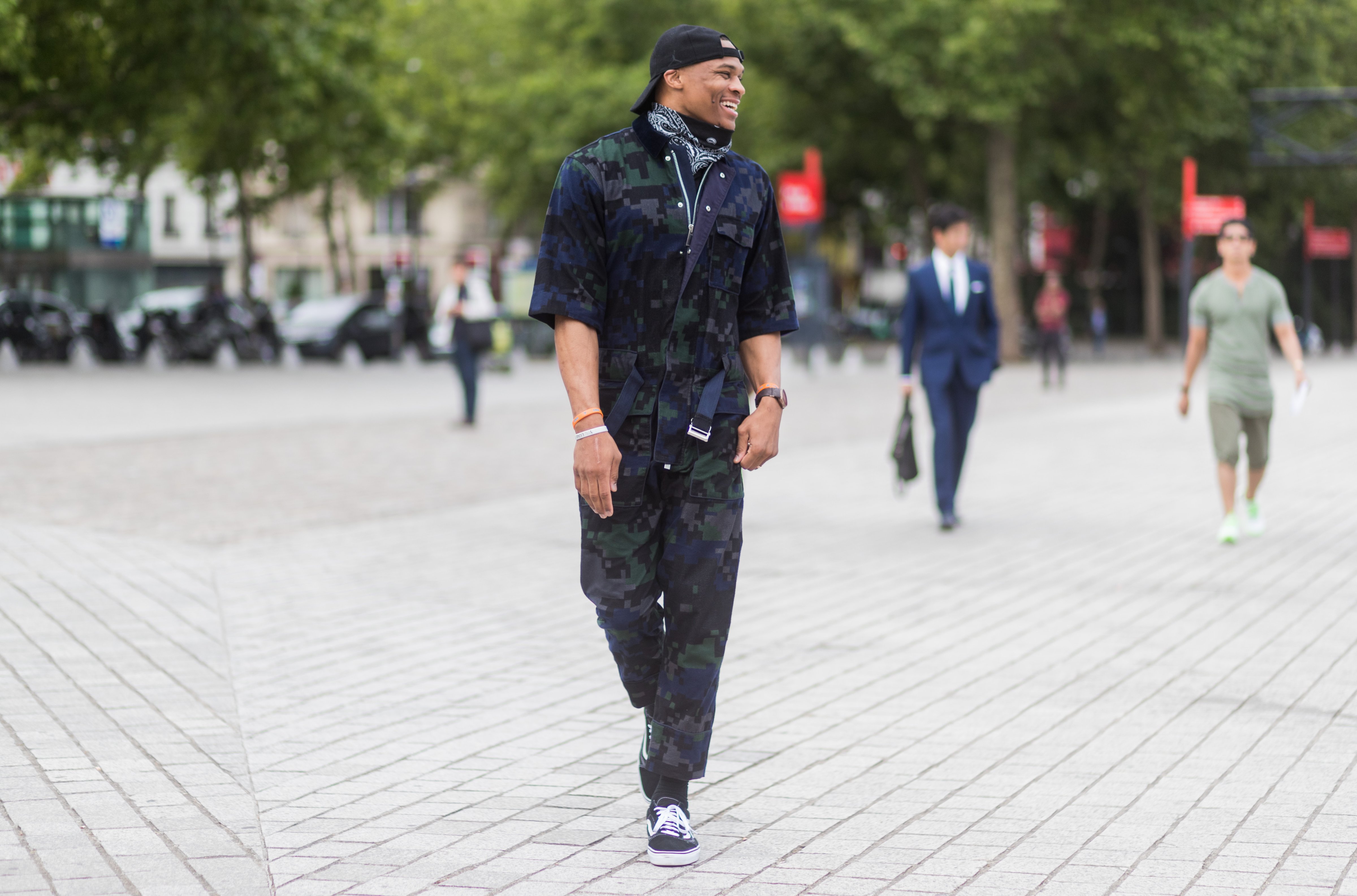 PARIS, FRANCE - JUNE 24: Russell Westbrook outside Sacai during Paris Fashion Week Menswear Spring/Summer 2018 Day Four on June 24, 2017 in Paris, France. (Photo by Christian Vierig/Getty Images) (Christian Vierig—Getty Images)
