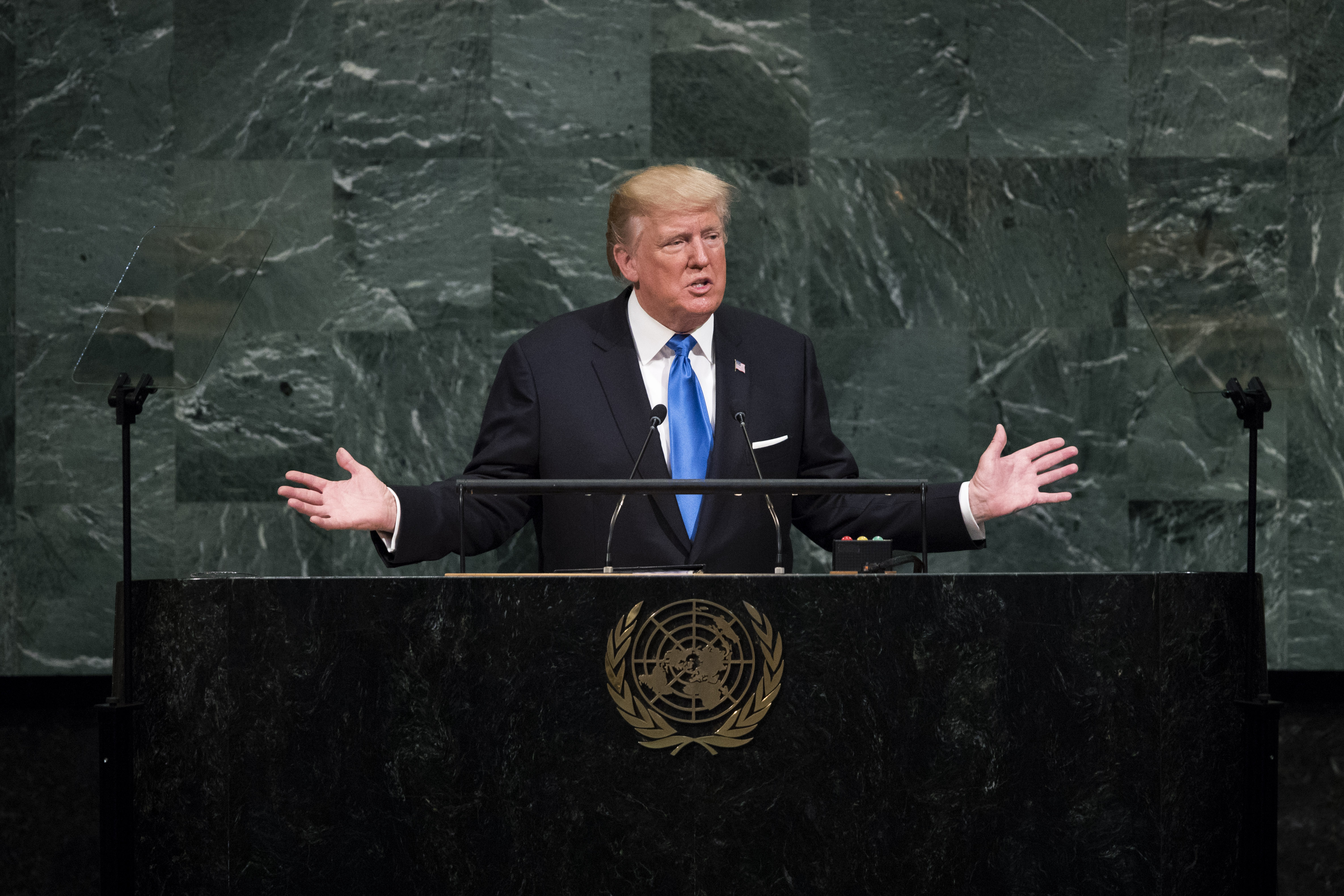 US President Donald Trump addresses the 72nd Annual UN General Assembly in New York on Sept. 19, 2017. (Drew Angerer—Getty Images)