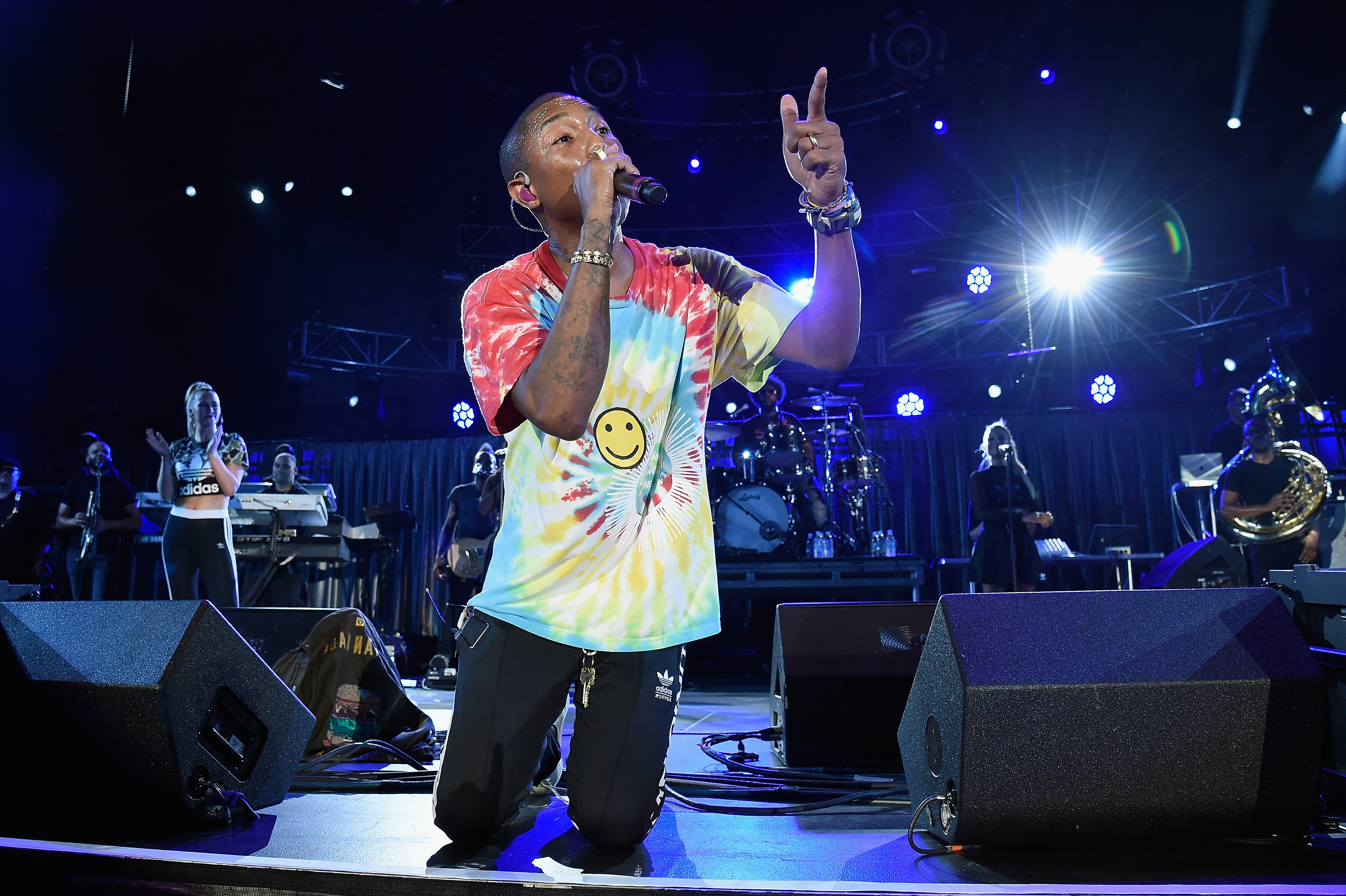 Pharrell Williams performs with The Roots at "A Concert for Charlottesville," at University of Virginia's Scott Stadium in Charlottesville, Va., Sept. 24, 2017. (Kevin Mazur—Getty Images)