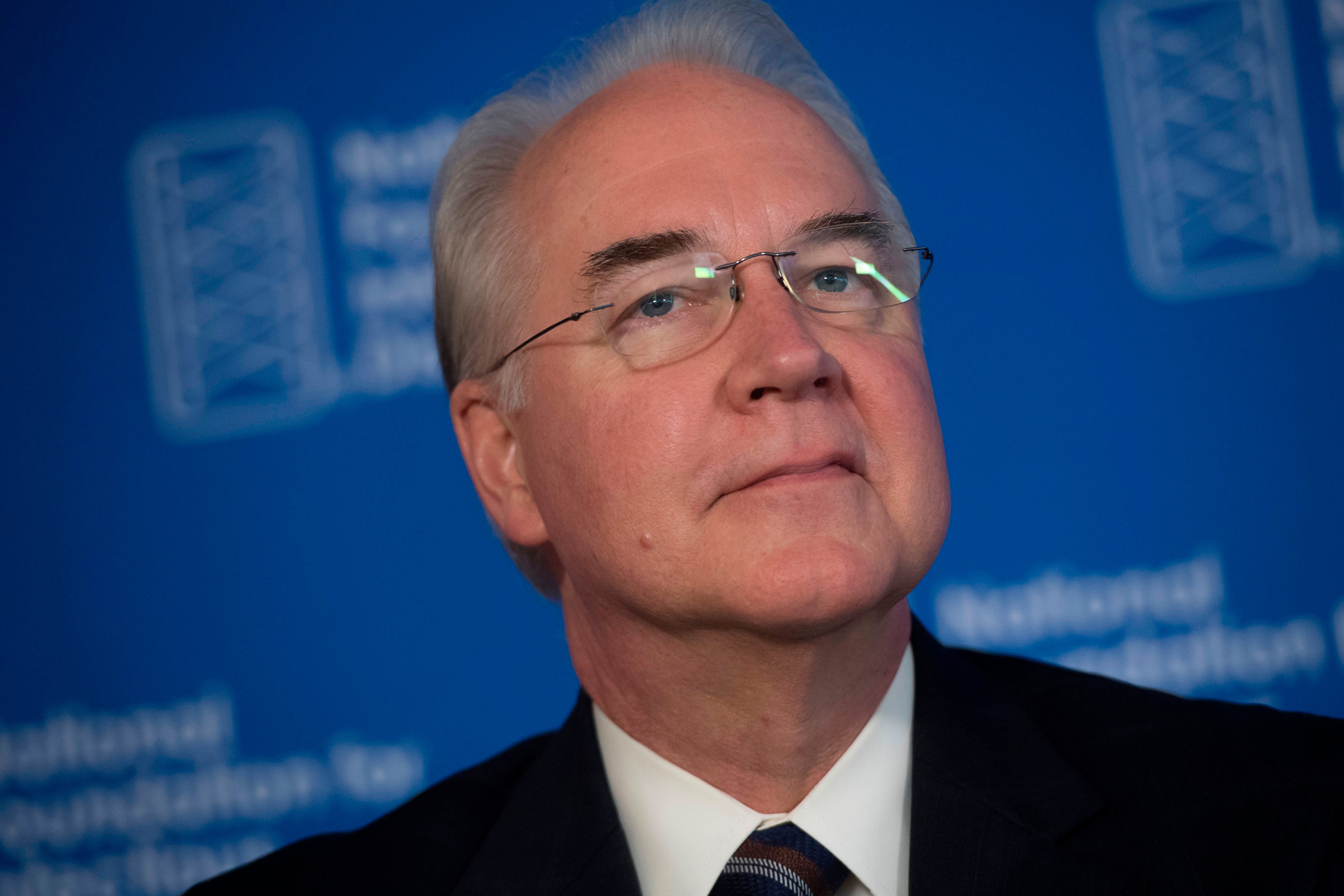 US Secretary of Health and Human Services Tom Price attends a press conference about influenza prevention for the upcoming flu season at the National Press Club in Washington, DC, September 28, 2017. (Saul Loeb—AFP/Getty Images)